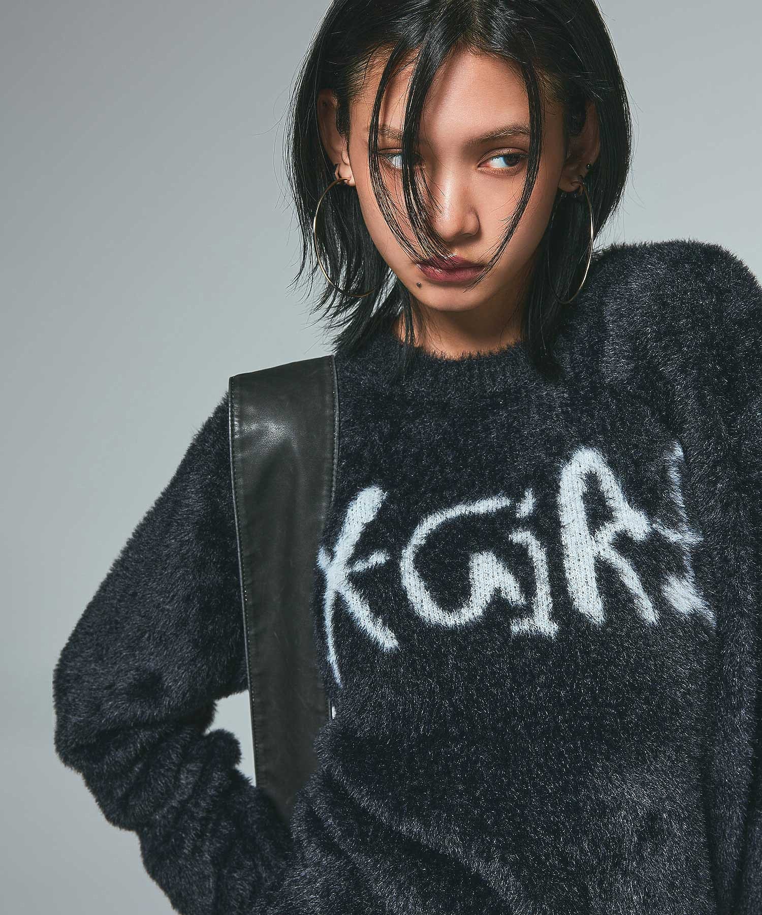 LOGO JACQUARD SHAGGY KNIT TOP