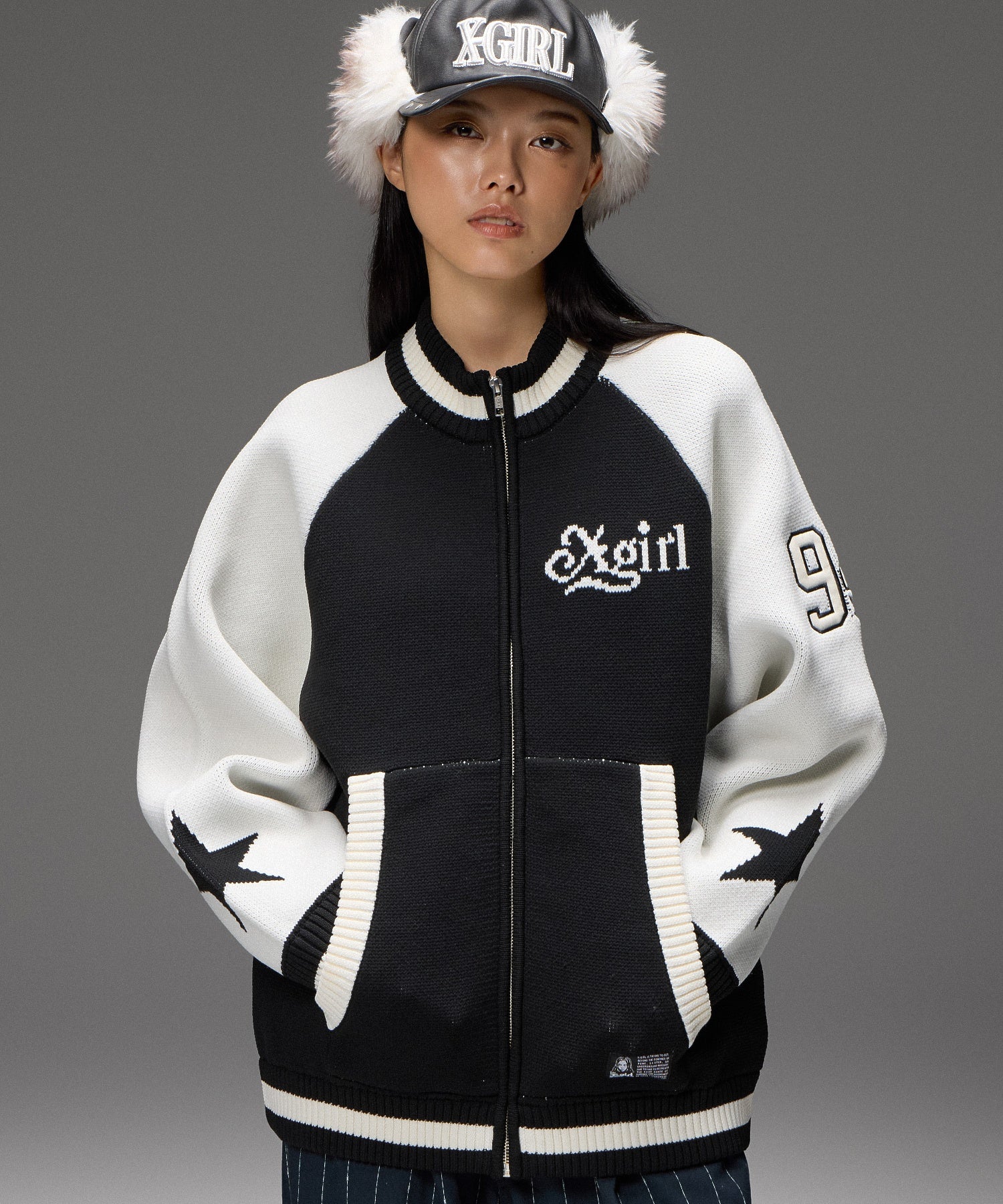 PATCH AND JACQUARD STADIUM KNIT JACKET
