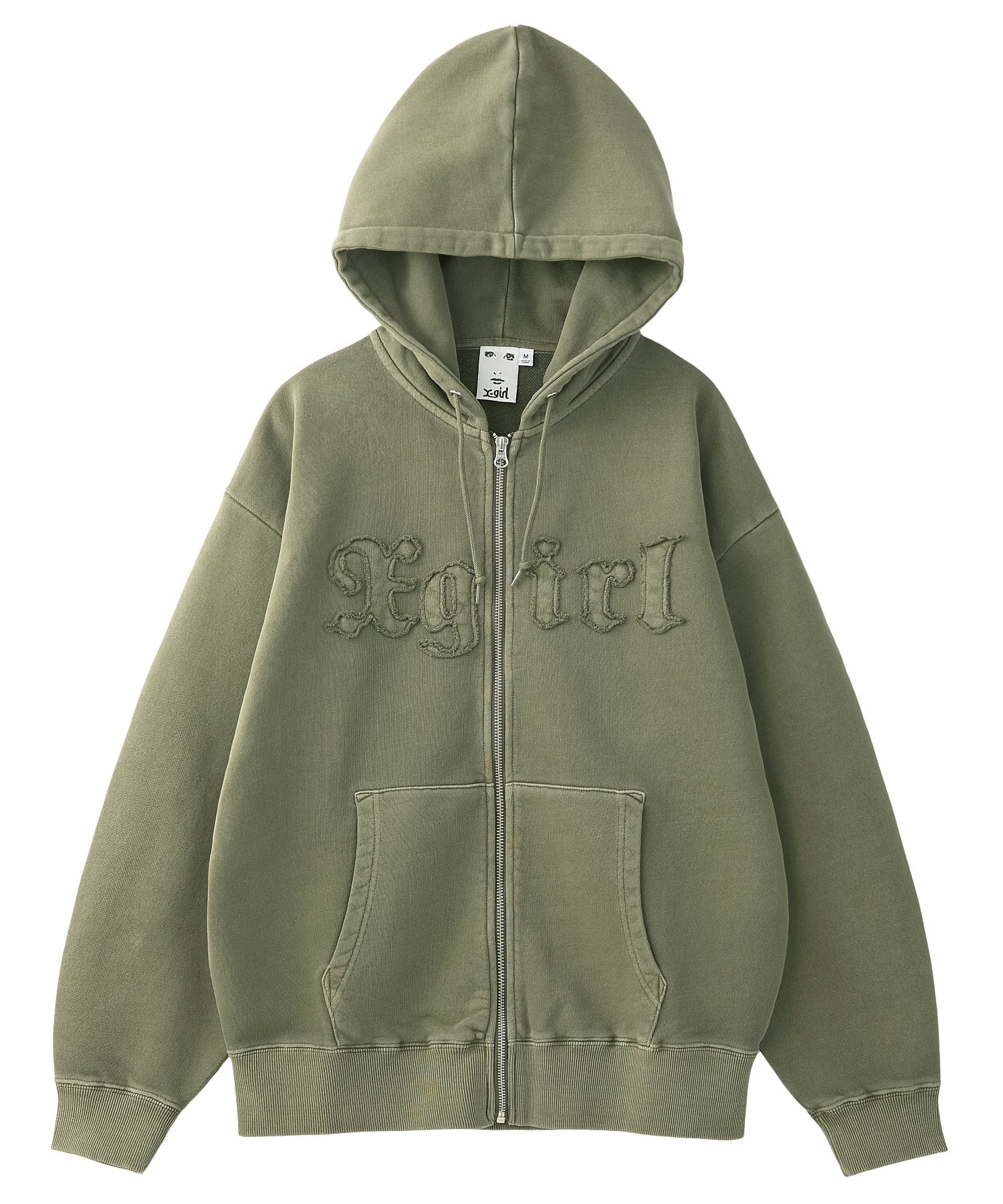 LOGO PATCH PIGMENT DYED ZIP UP SWEAT HOODIE