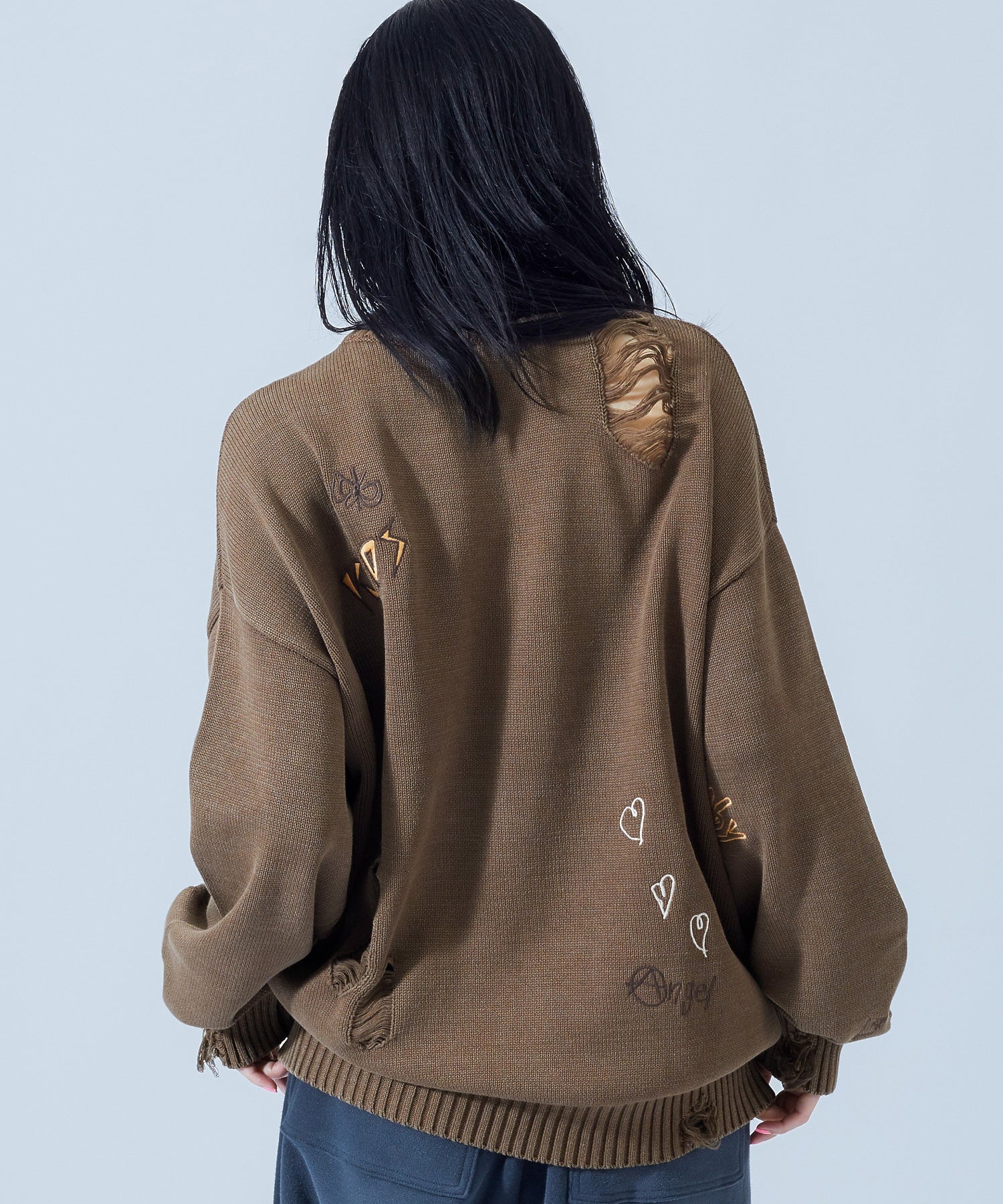 GRAFFITI LOGO DISTRESSED KNIT TOP