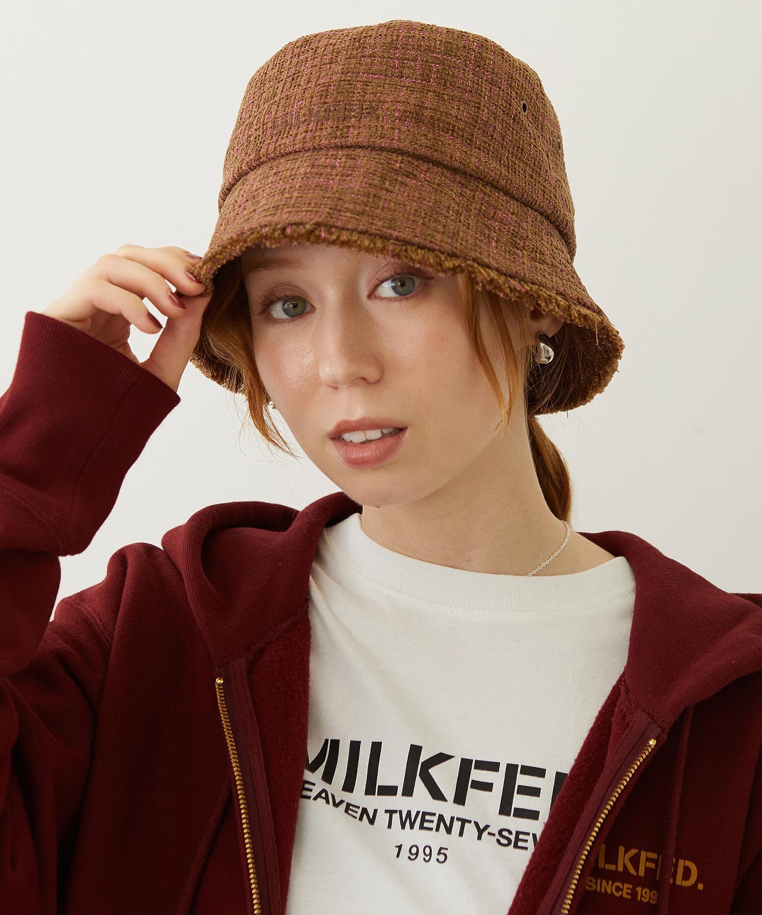 TWEED FRINGE BUCKET HAT
