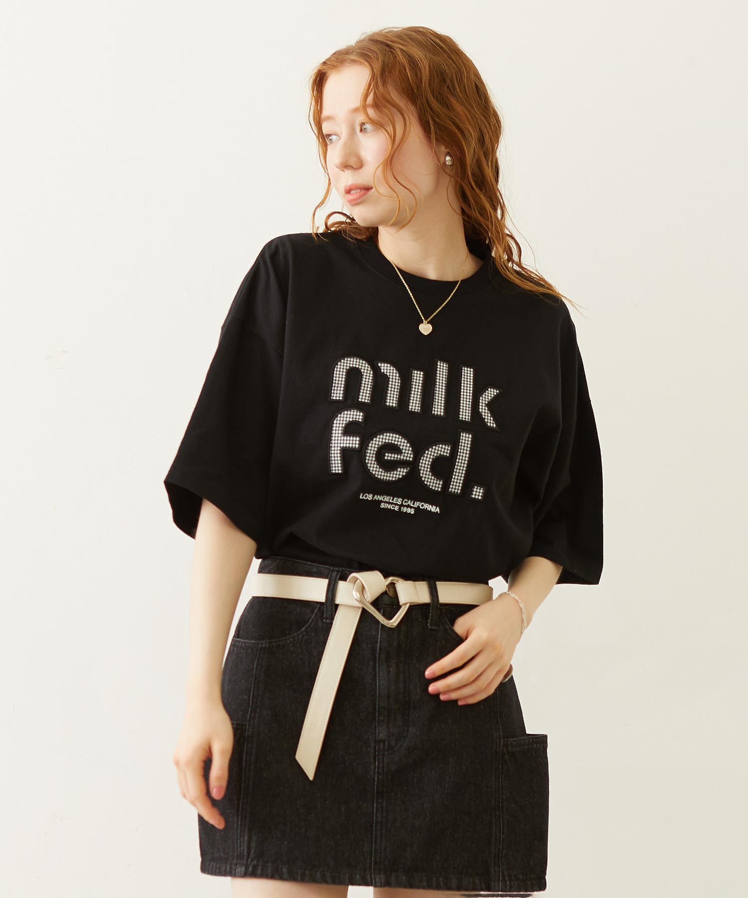 CUT OUT LOGO GINGHAM WIDE S/S TEE