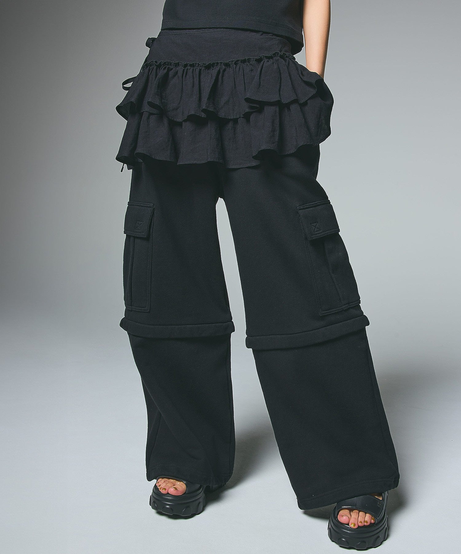 2WAY WIDE LEG CARGO SWEAT PANTS