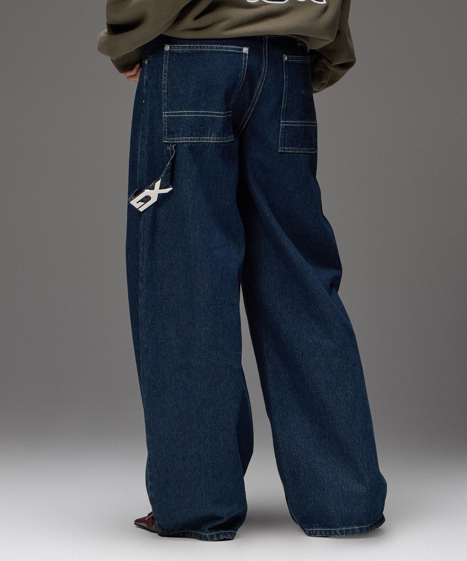 LOOP WITH BUCKLE WIDE LEG DENIM PANTS