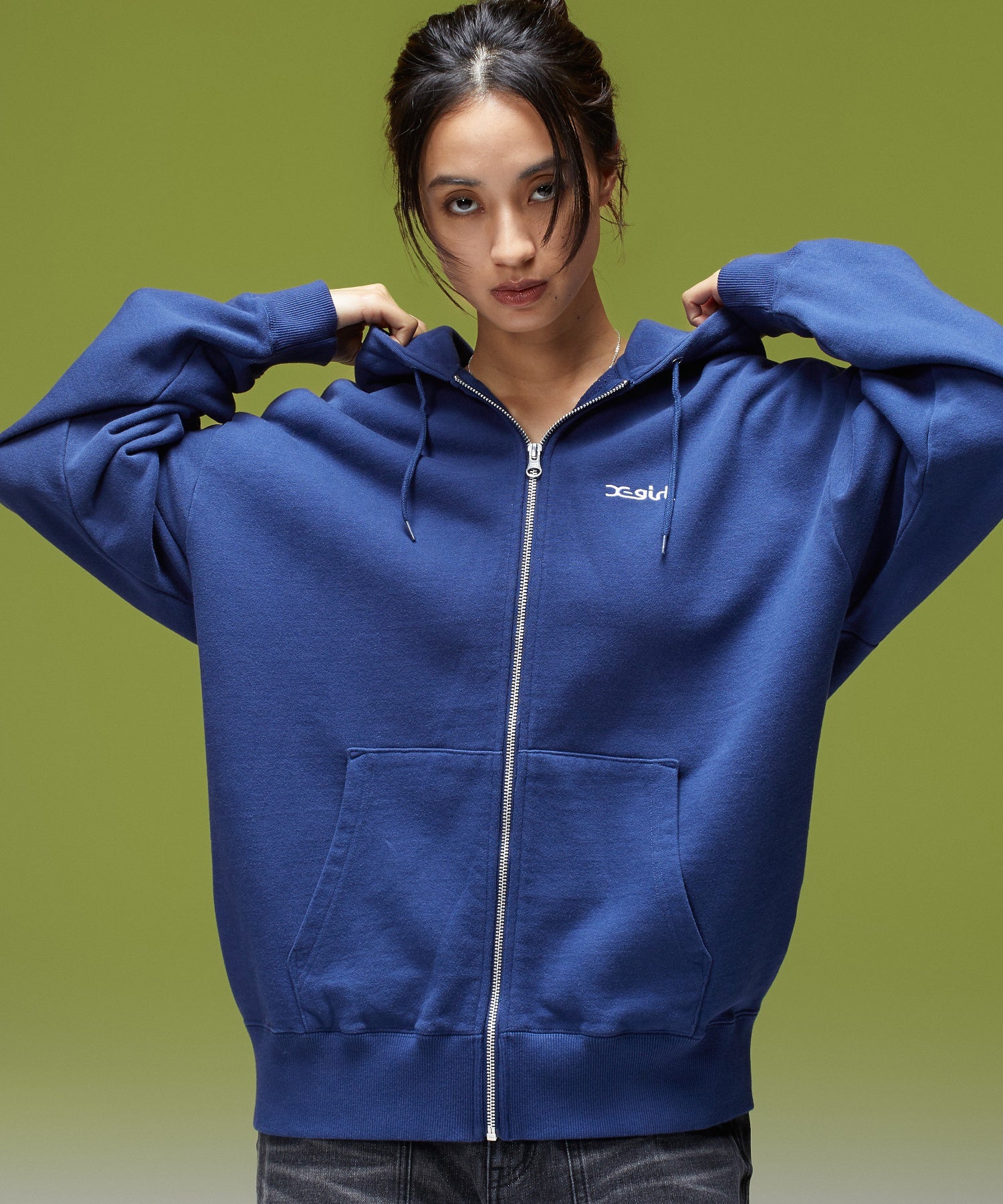 ARCH LOGO AND FACE PATCH ZIP UP SWEAT HOODIE