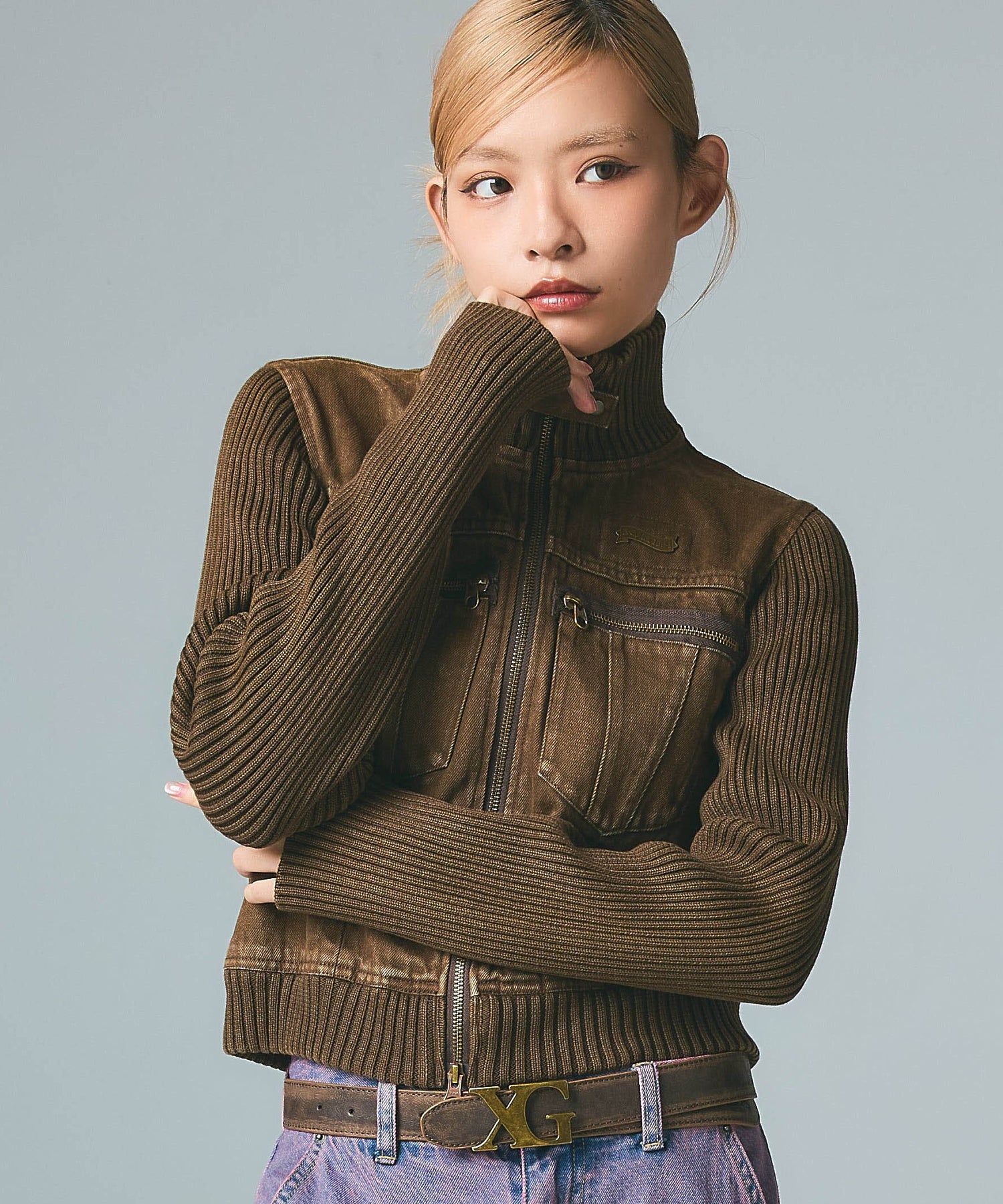 FADED RIBBED SLEEVE JACKET