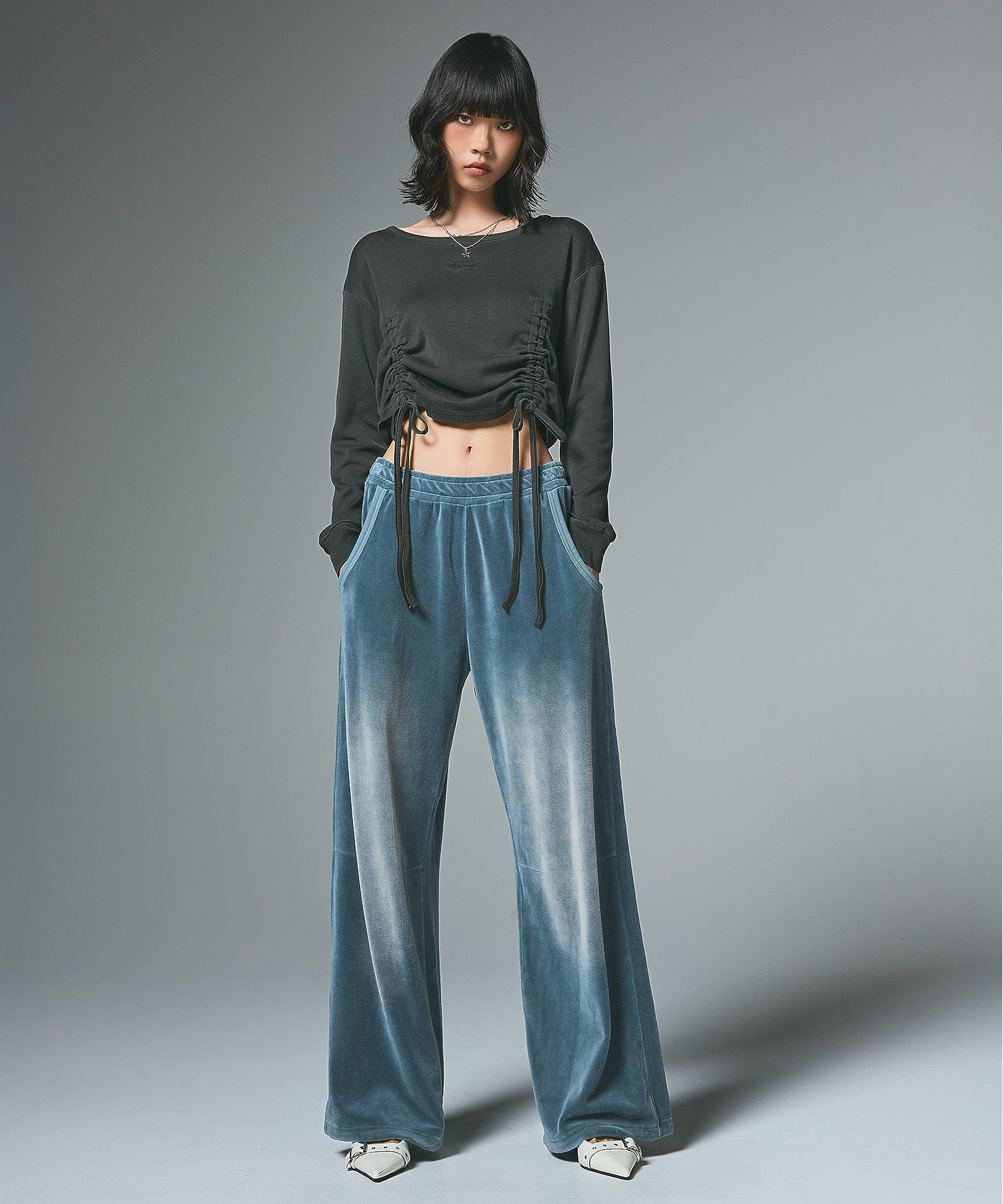 FADED DRAWSTRING L/S TOP