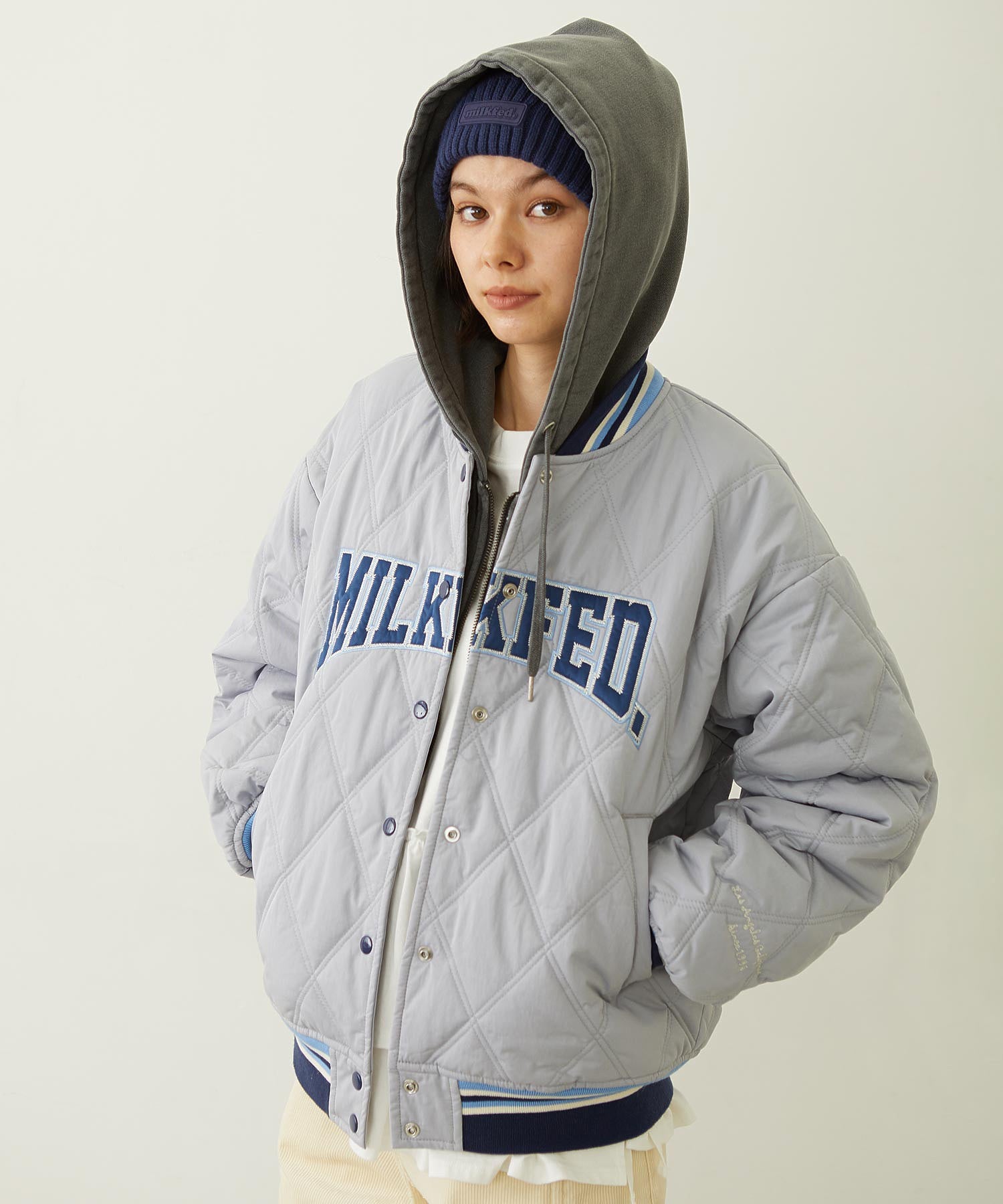 SATIN LOGO PATCH QUILTED JACKET