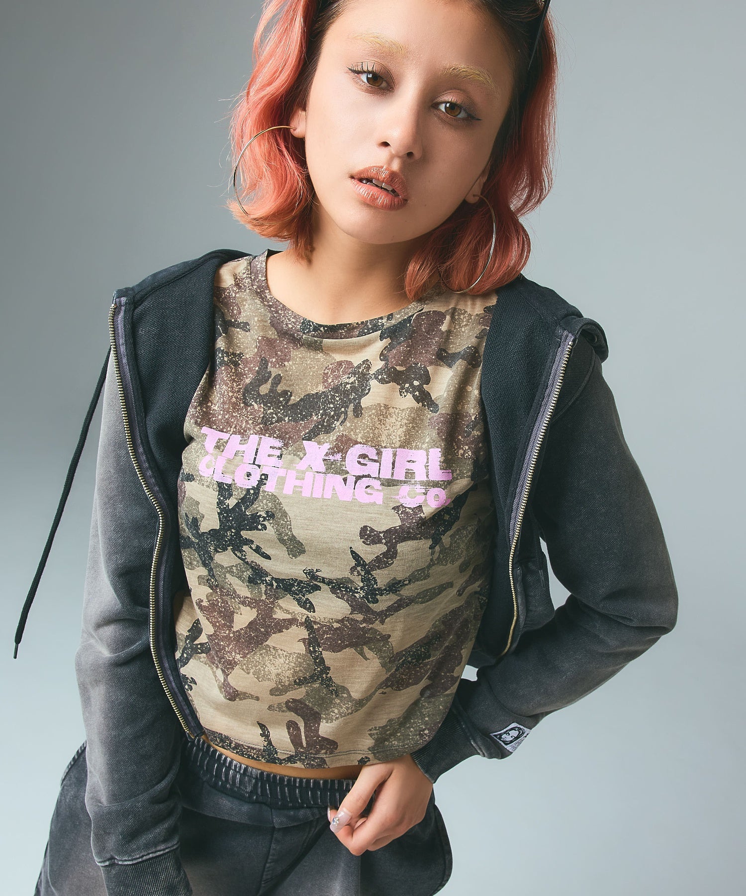 FADED CAMO SHEER L/S TOP