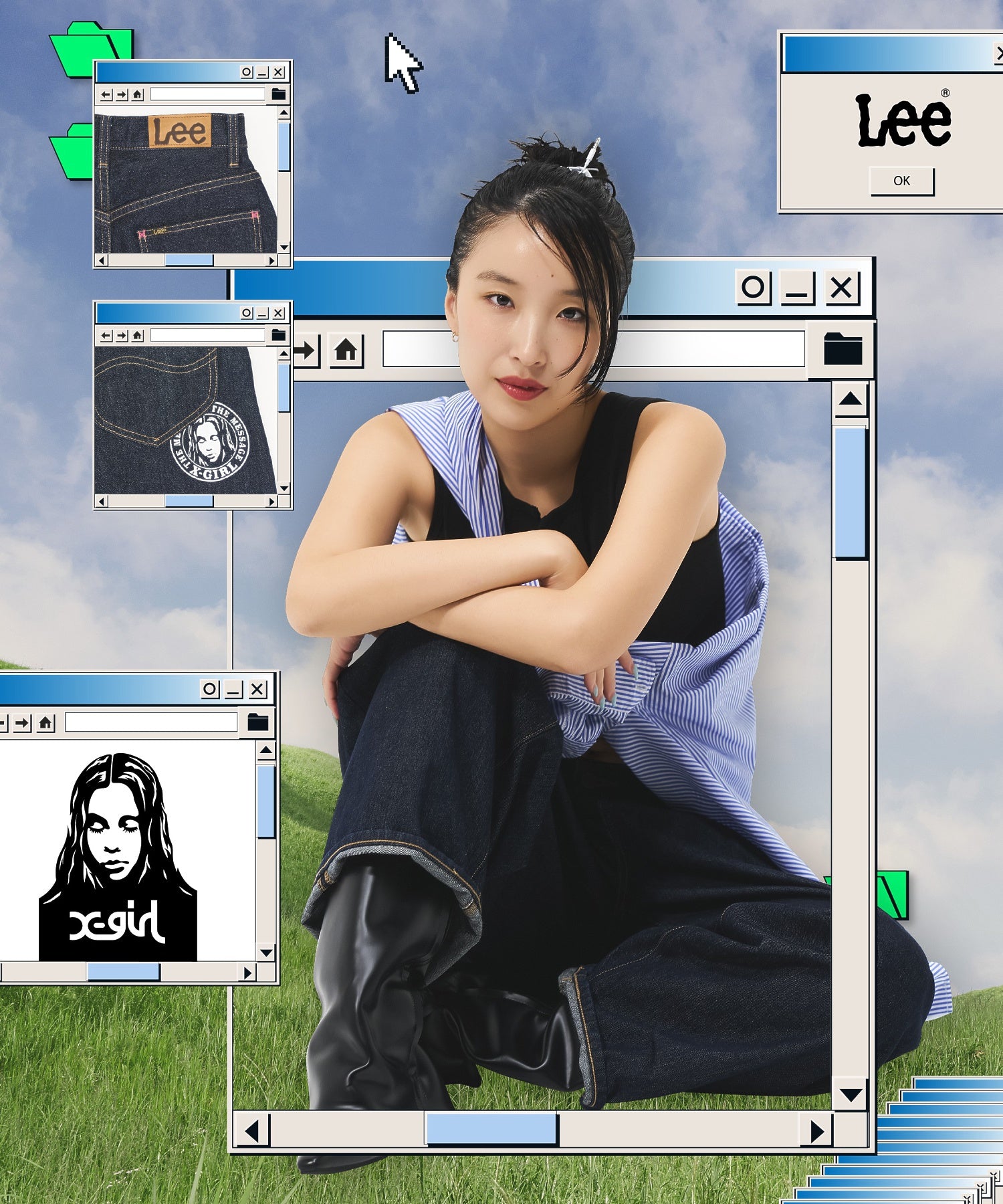 X-girl x Lee TUCK WIDE DENIM PANTS