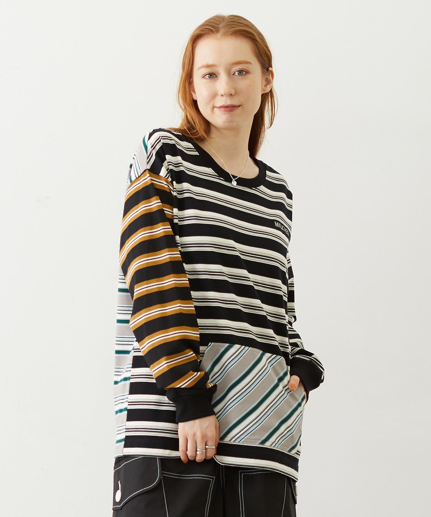 THREE PATTERN STRIPE L/S TOP