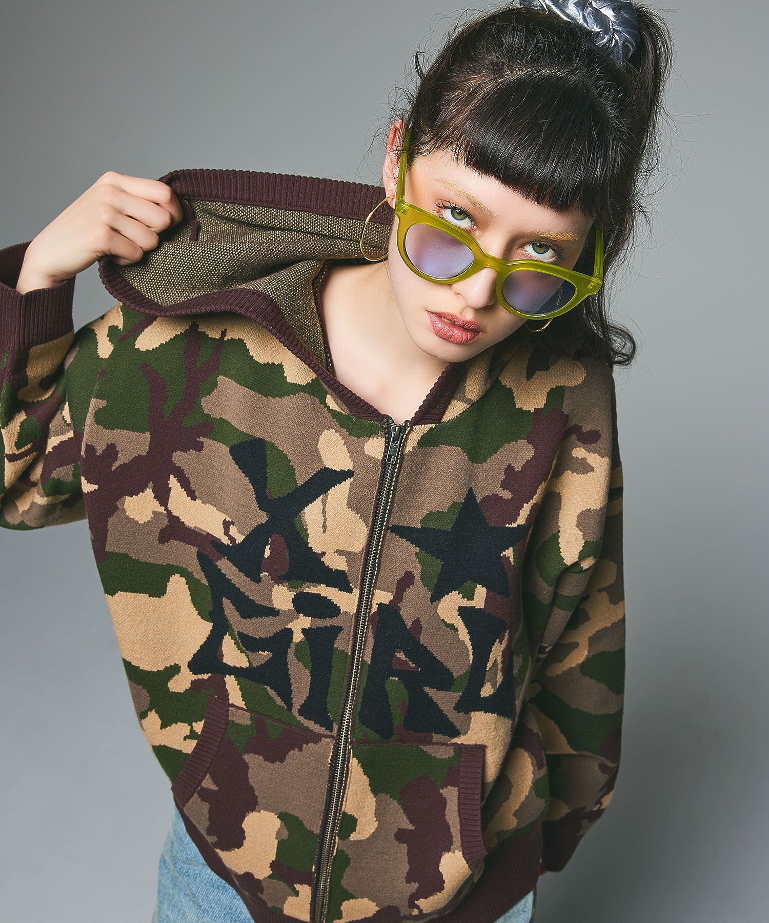 JACQUARD KNIT ZIP UP HOODIE