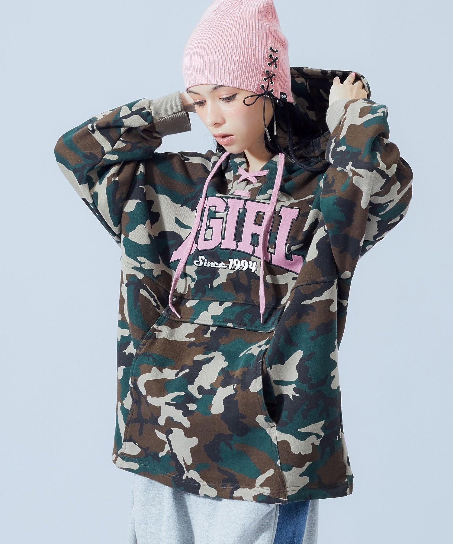 FRONT LACE UP ANORAK SWEAT HOODIE