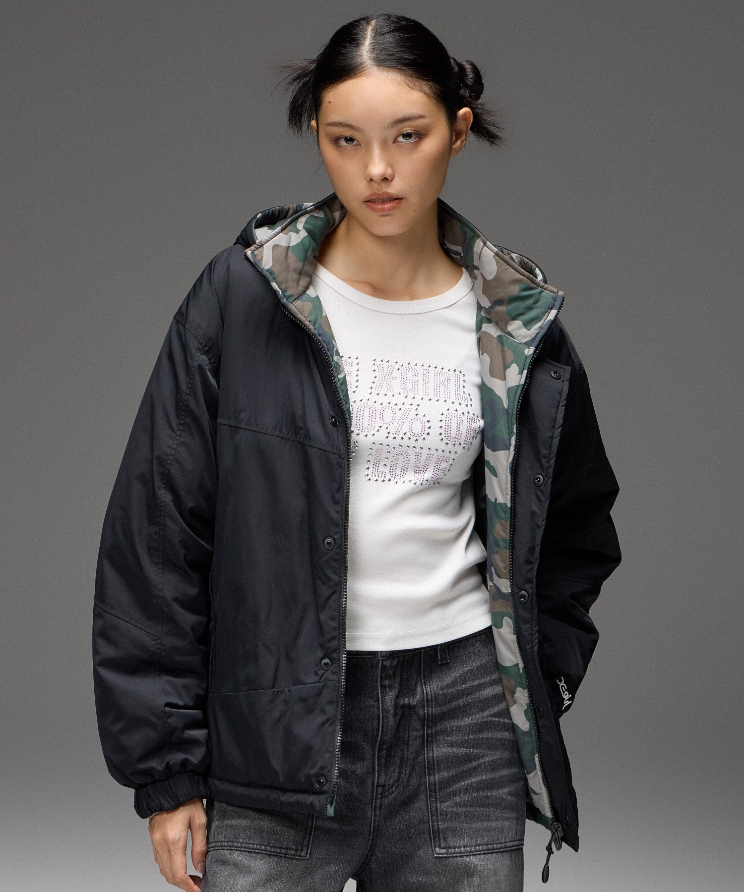 FACE EMBROIDERED PATCH REVERSIBLE JACKET