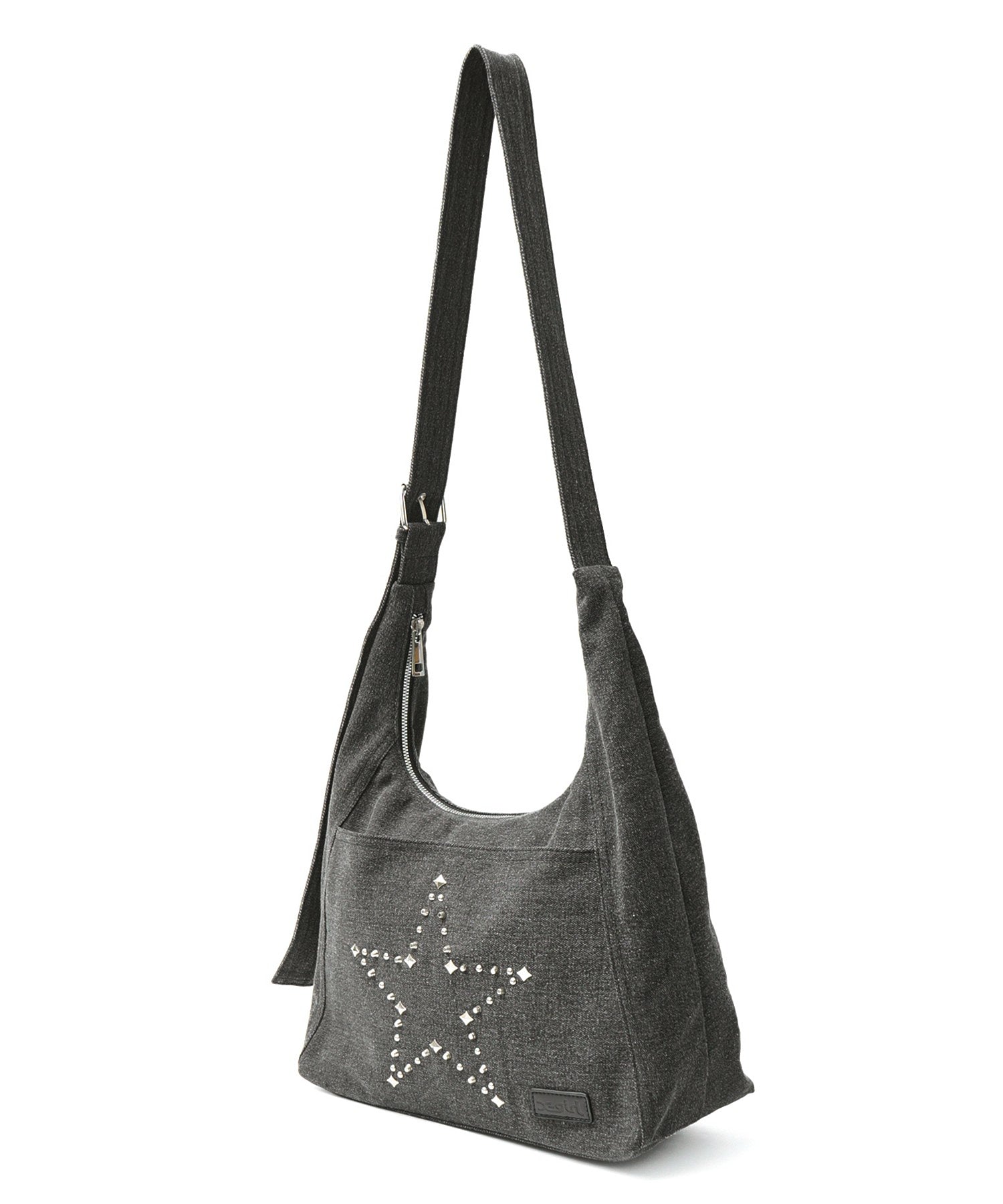 STUDDED DENIM SHOULDER BAG