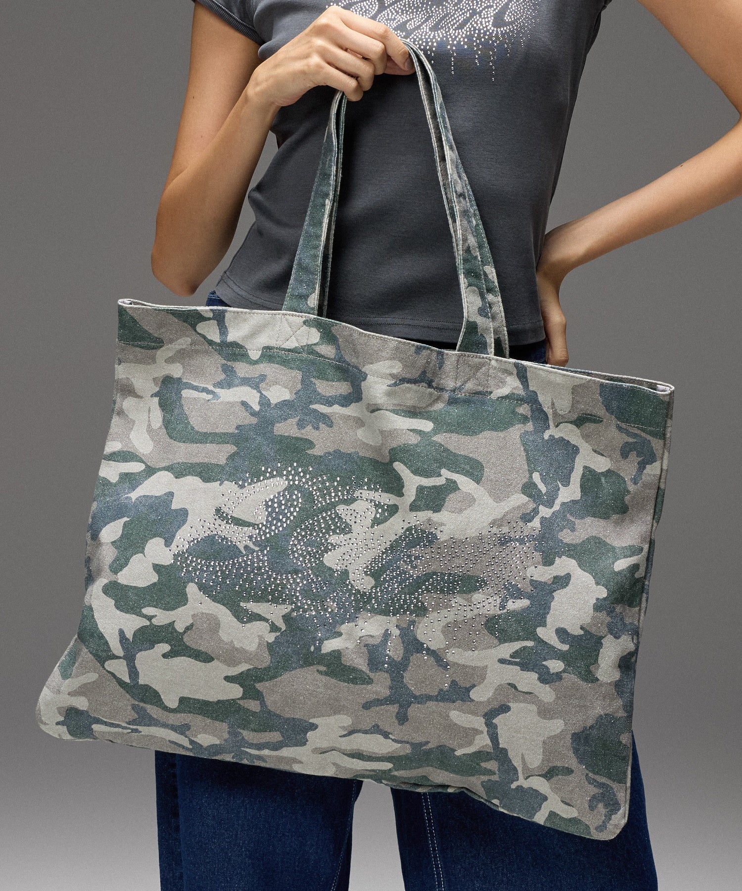 RHINESTONE LOGO BIG TOTE BAG