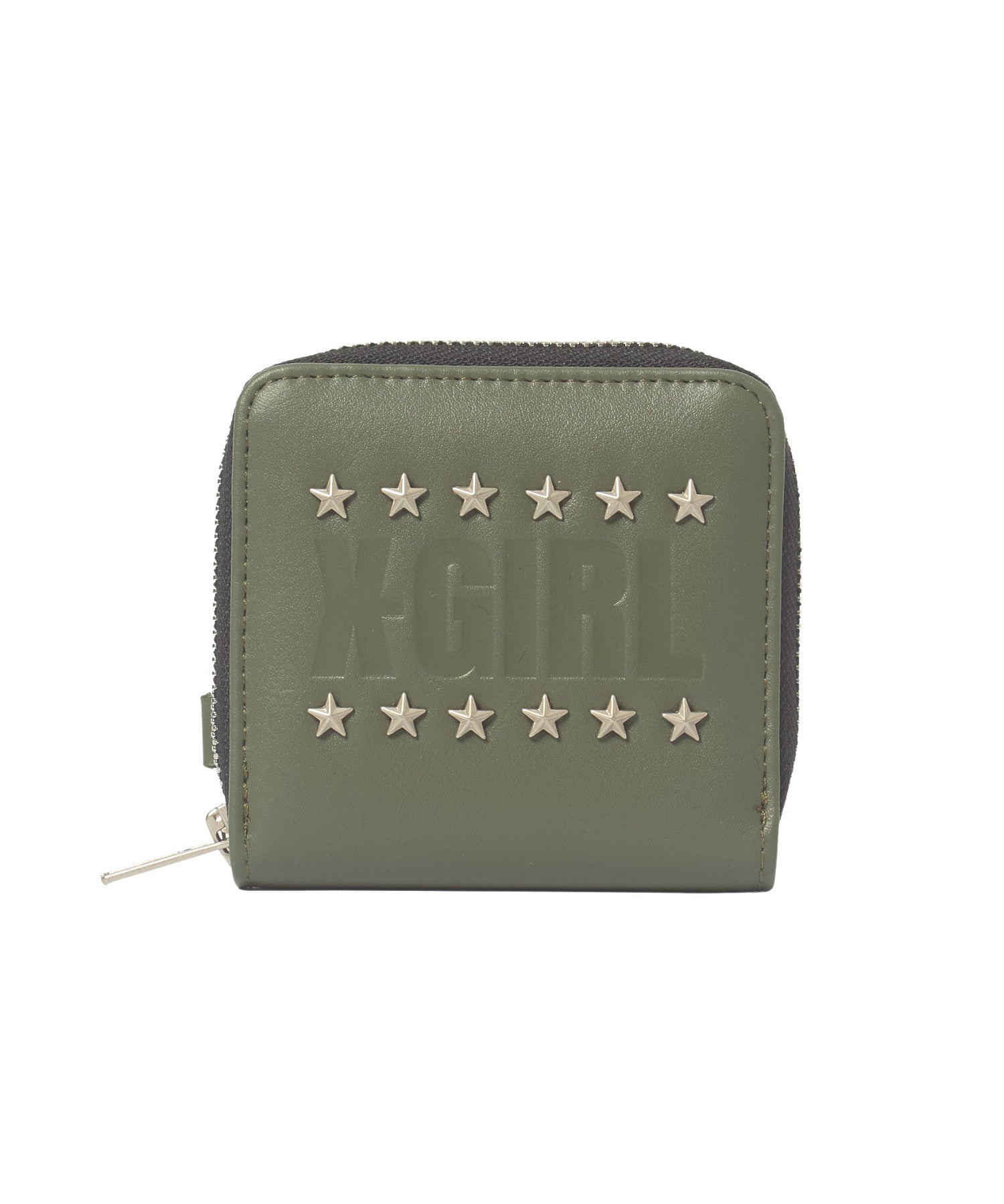LOGO AND STAR STUDDED FAUX LEATHER MINI WALLET
