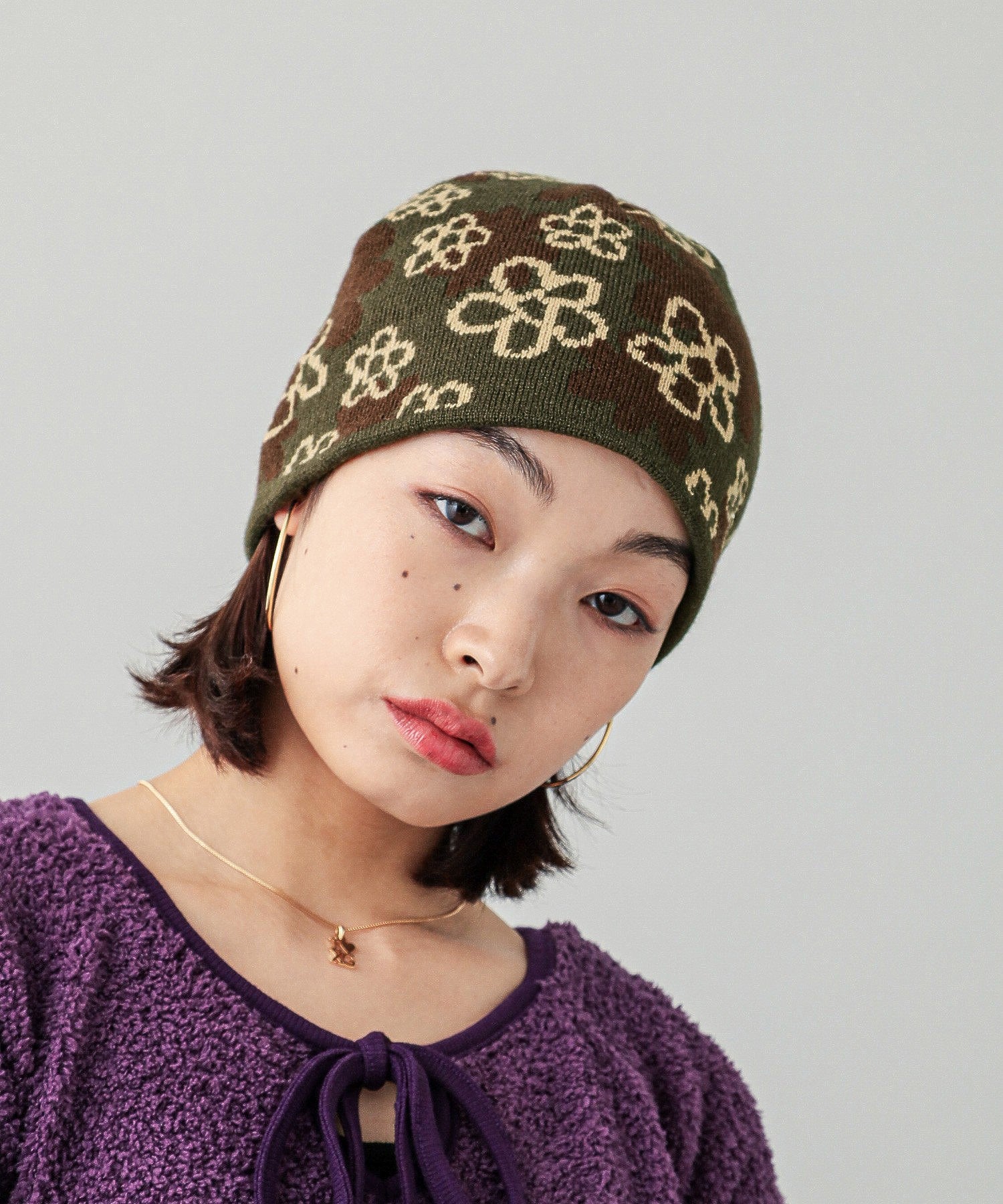 PIXEL FLOWER JACQUARD BEANIE