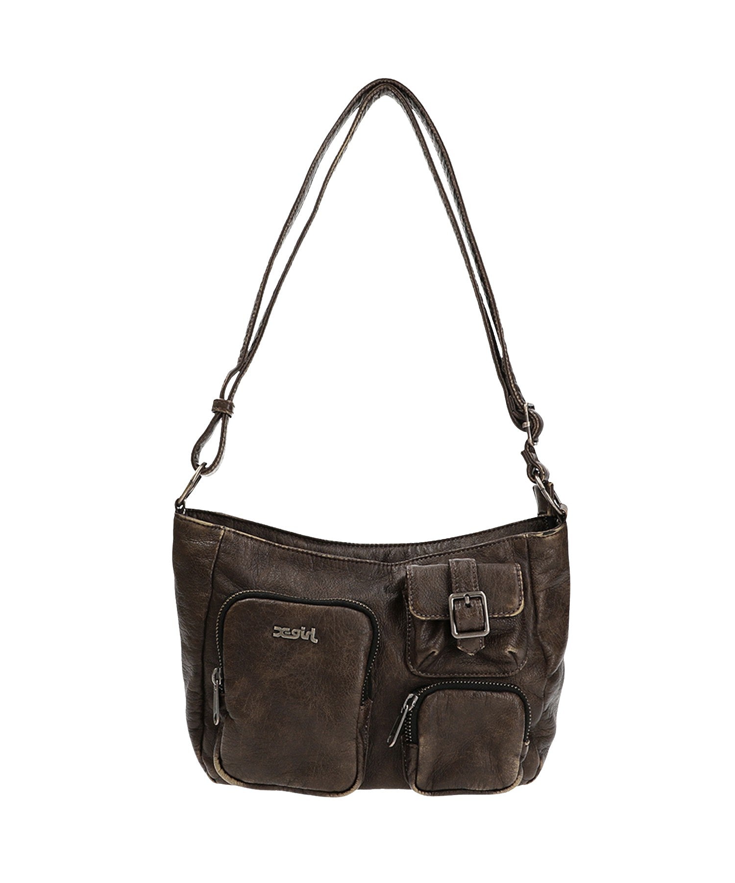 MULTI POCKET FADED FAUX LEATHER BAG