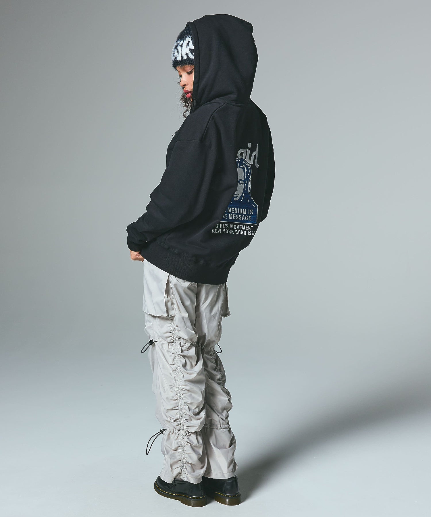 FACE PATCH AND LOGO ZIP UP SWEAT HOODIE