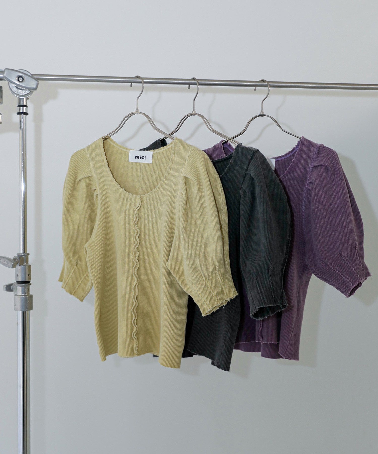 mici/ボリュームスリーブワッフルトップス