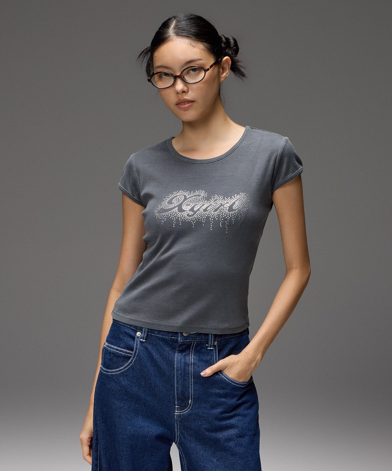 FADED DROP RHINESTONE LOGO S/S BABY TEE
