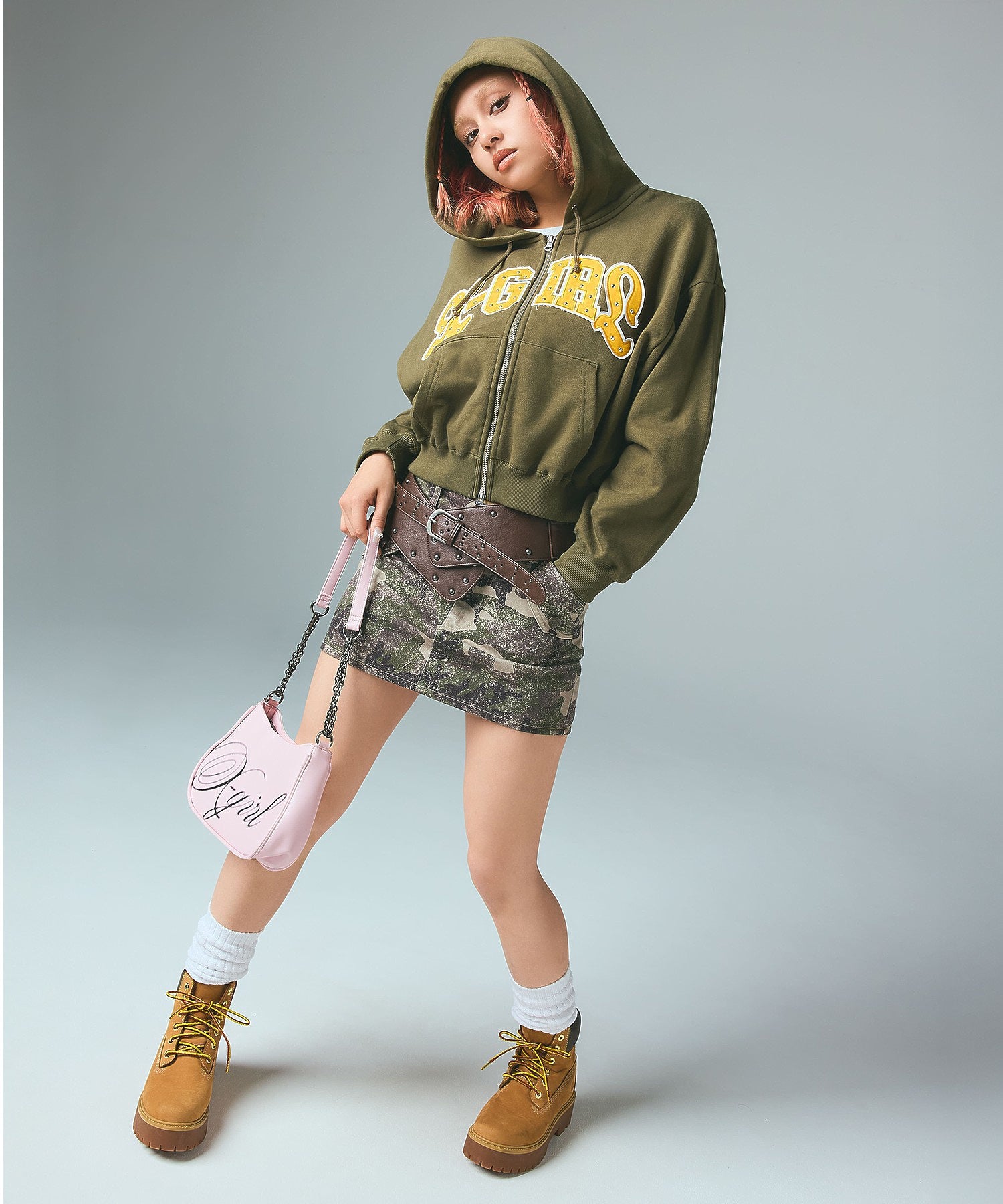 STUDDED LOGO ZIP UP SWEAT HOODIE