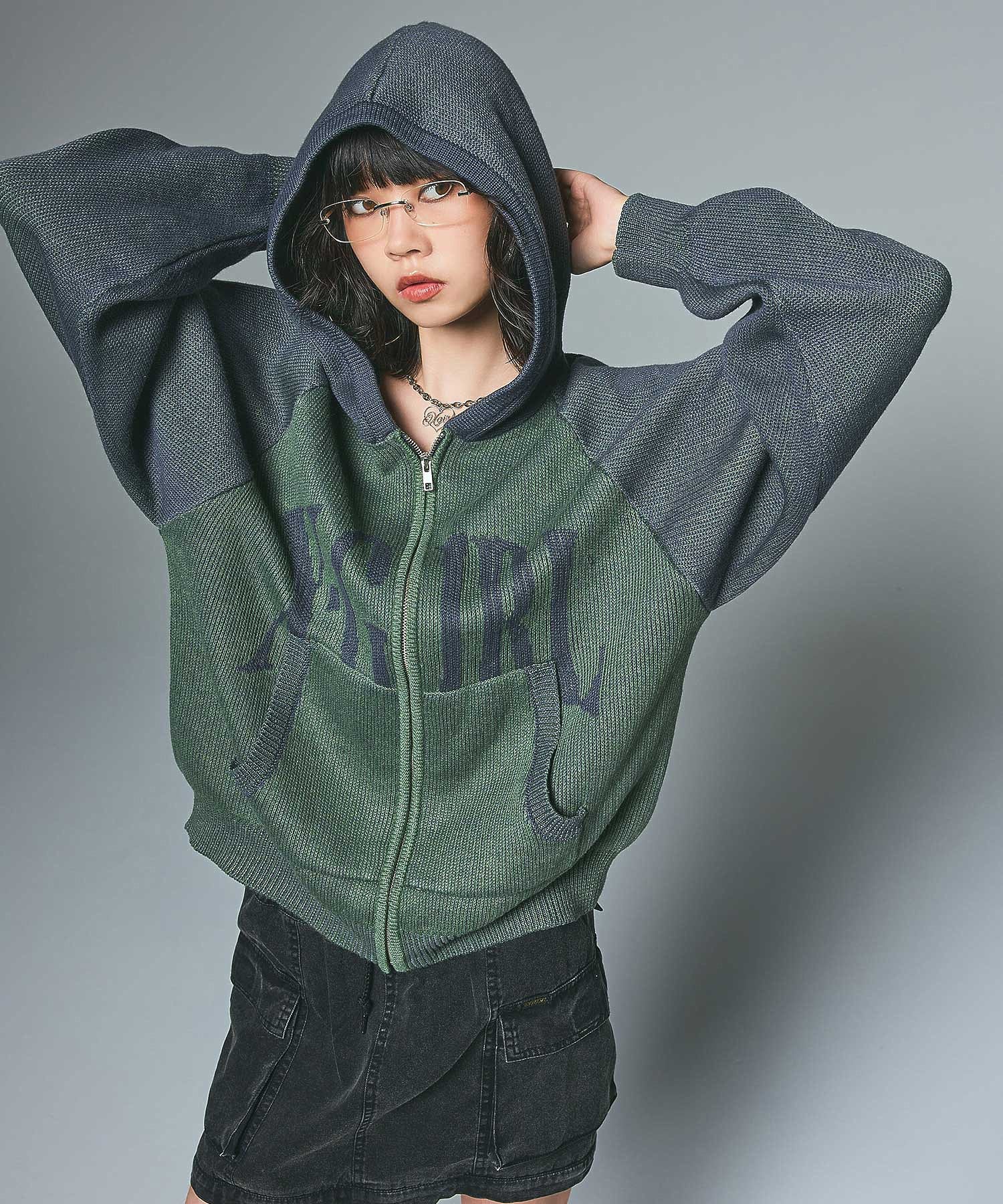 LOGO JACQUARD ZIP UP KNIT HOODIE