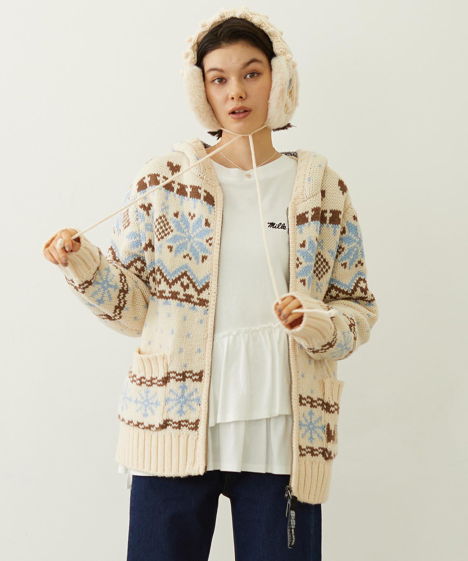 SNOW PATTERN COWICHAN KNIT JACKET