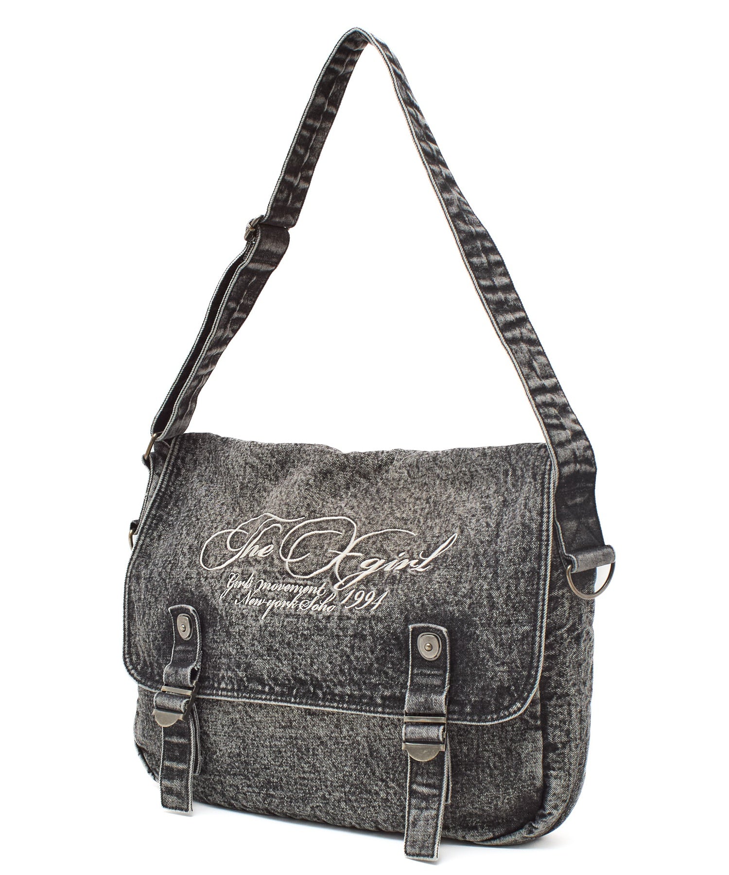 SCRIPT LOGO DENIM SHOULDER BAG