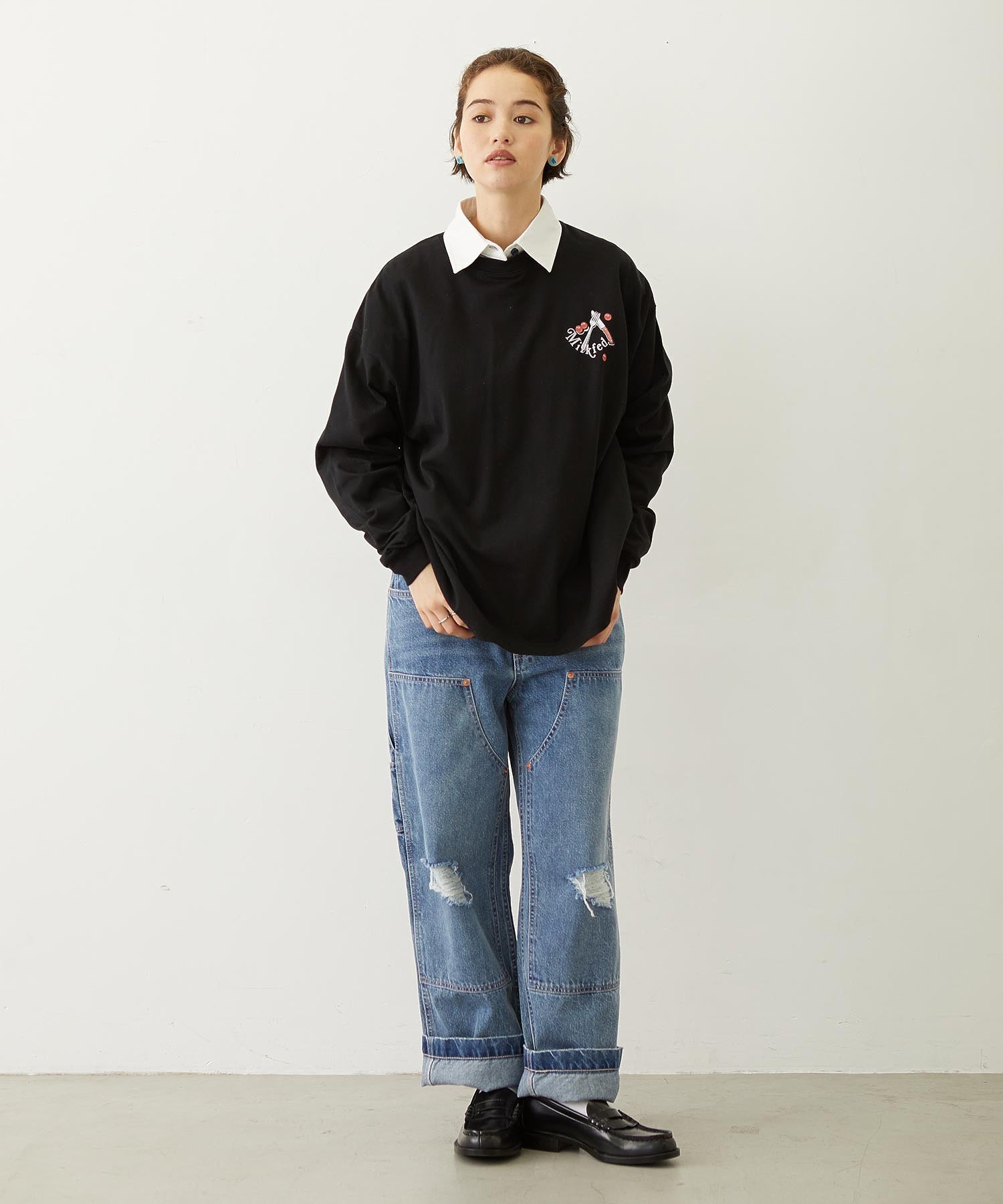 DOUBLE KNEE DISTRESSED DENIM PANTS