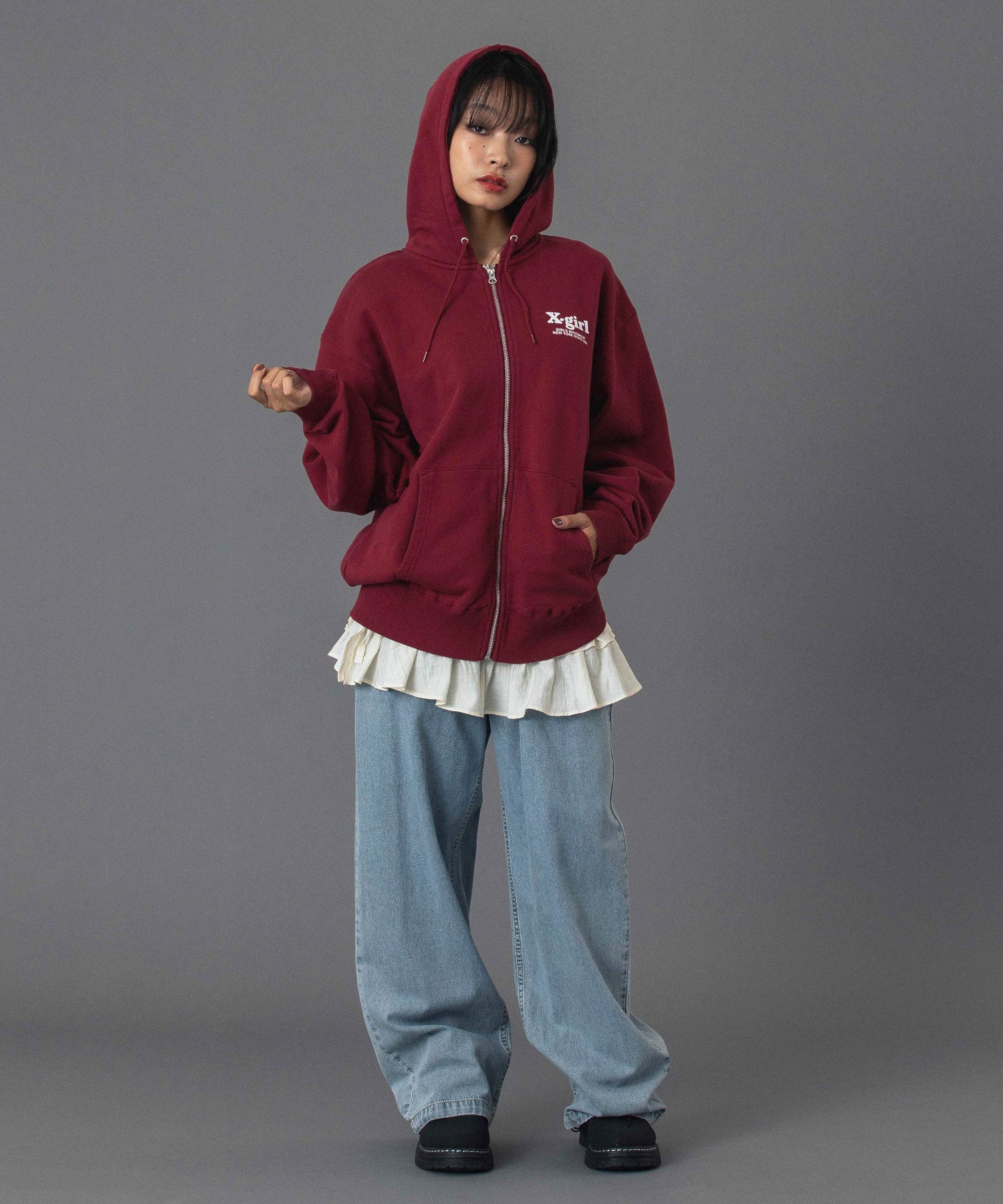 THREE LAYER LOGO ZIP UP SWEAT HOODIE