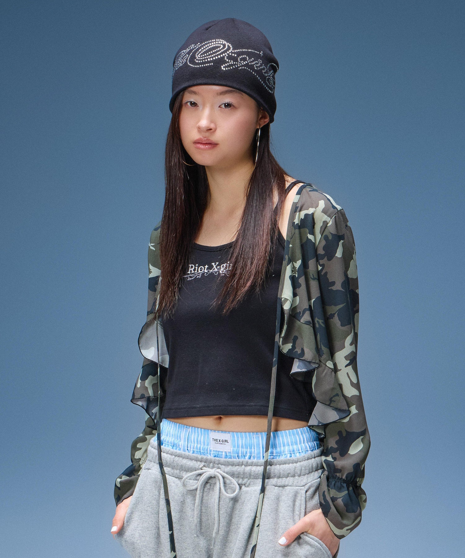 RHINESTONE DECORATIVE SCRIPT LOGO BEANIE