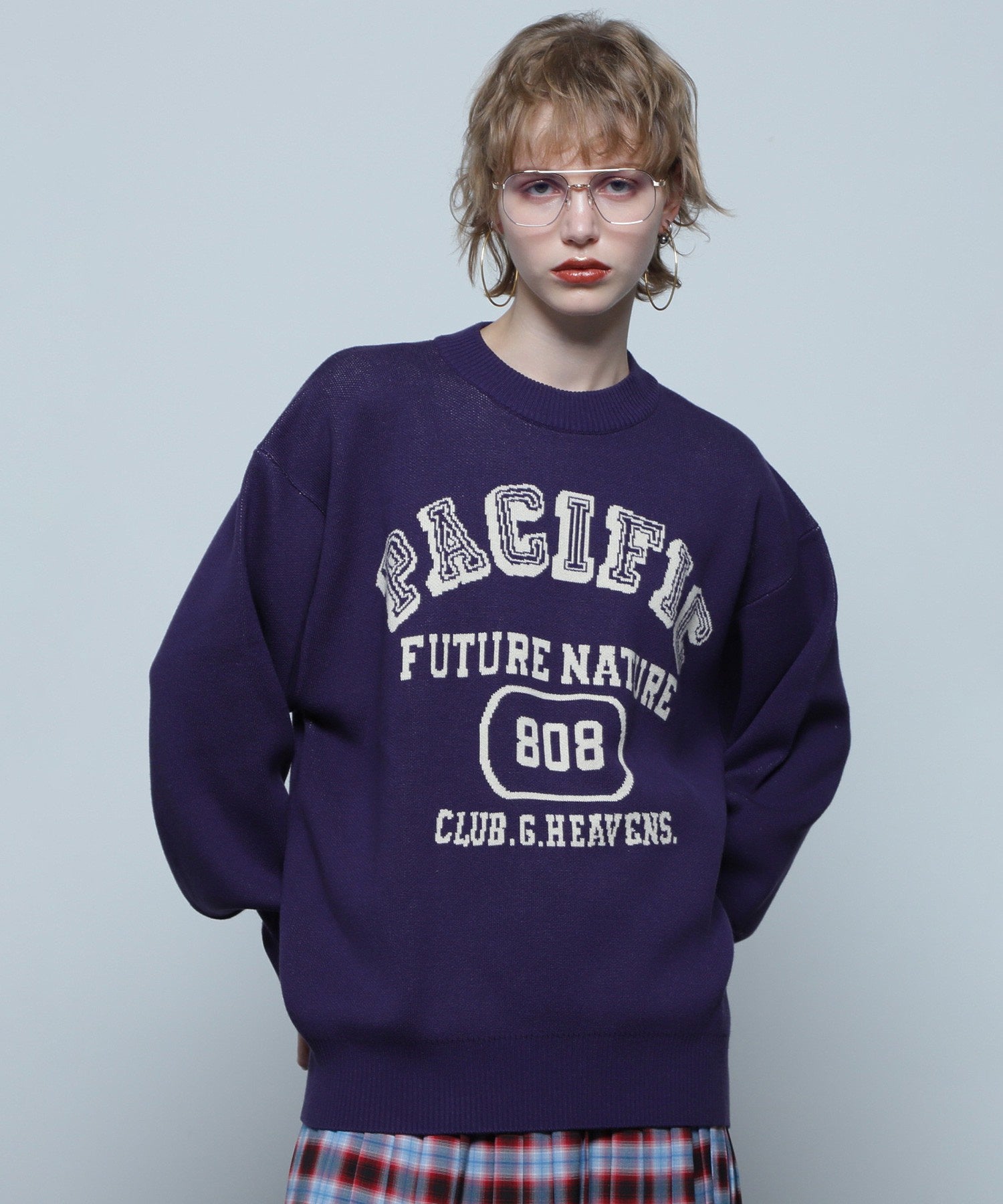 GENE HEAVENS/カレッジライクロゴ ジャカードニット