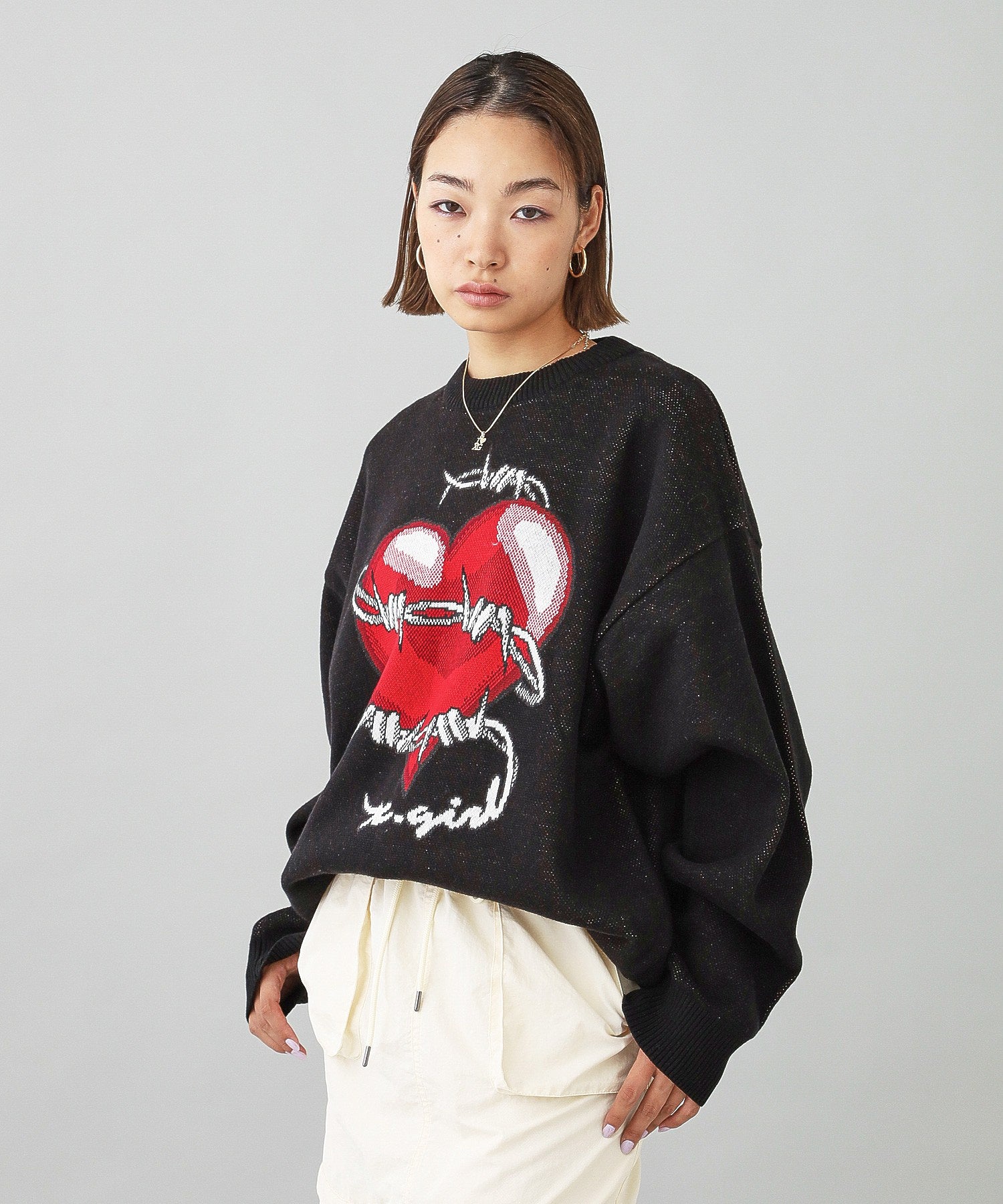 HEART BARBED WIRE JACQUARD KNIT TOP