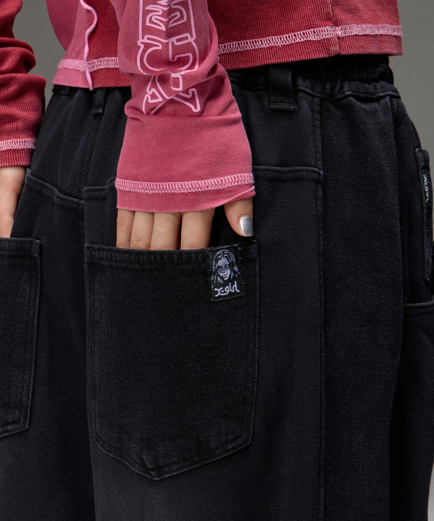DENIM PANELED WIDE BAGGY SWEATPANTS