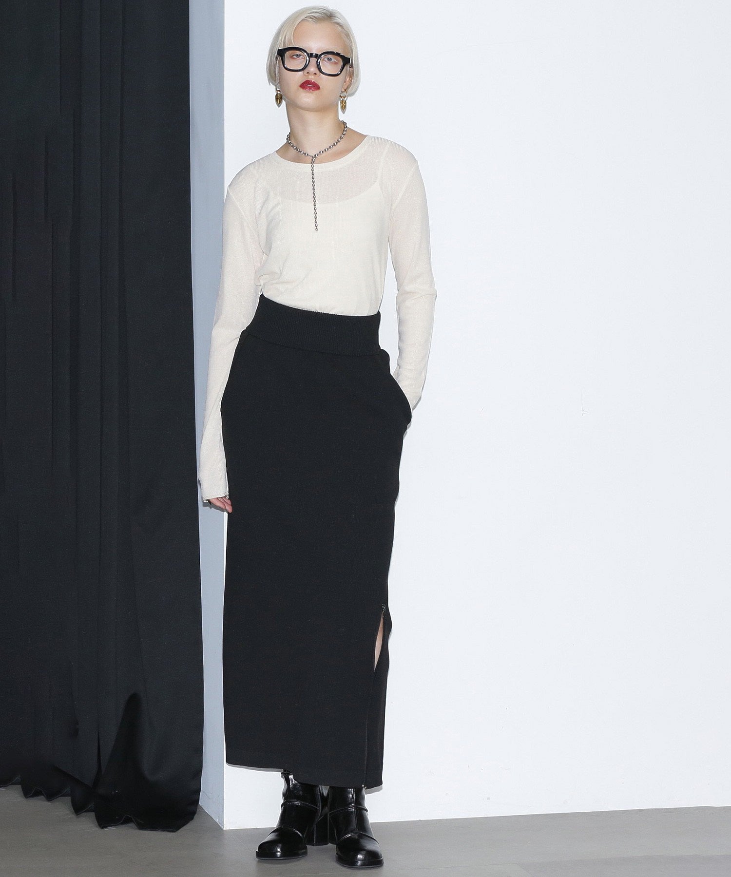 GENE HEAVENS/サウザンドマイル コラボレーション 2WAYサスペンダーニットスカート