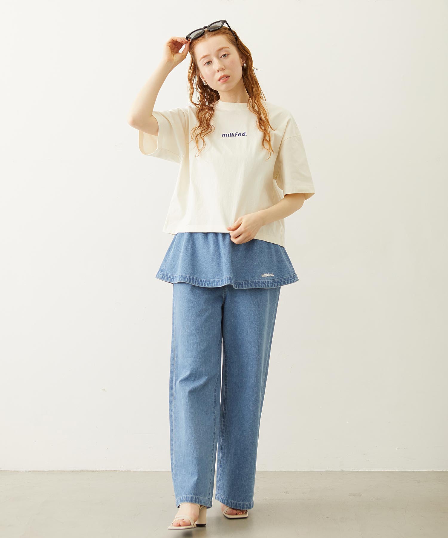 CUT OUT LOGO GINGHAM FLOWER WIDE S/S TEE
