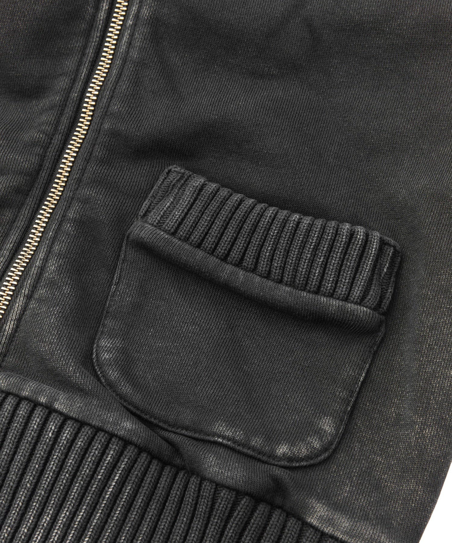 FADED SWEAT AND RIB ZIP UP COMPACT HOODIE