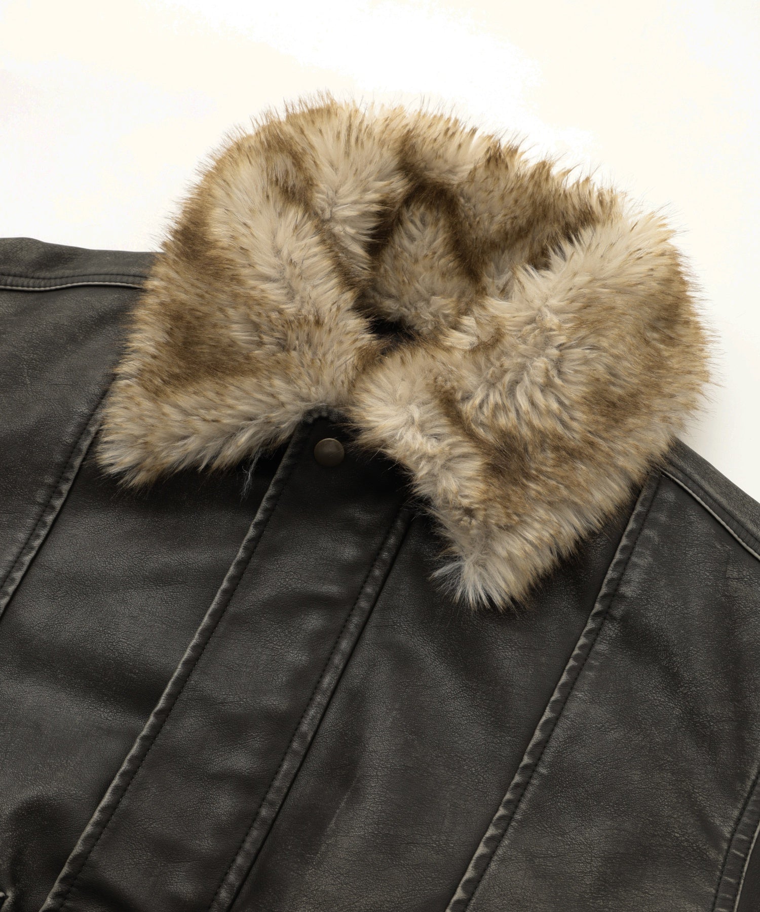 EMBOSSED LOGO PATCH DISTRESSED FAUX LEATHER JACKET