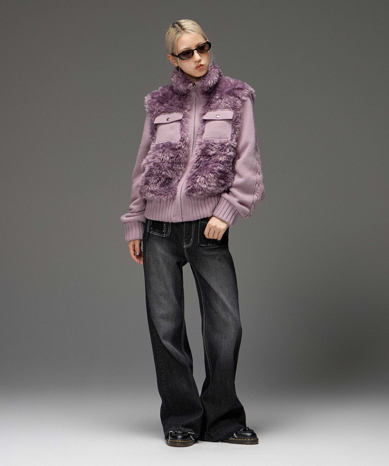 FAUX FUR AND KNIT JACKET