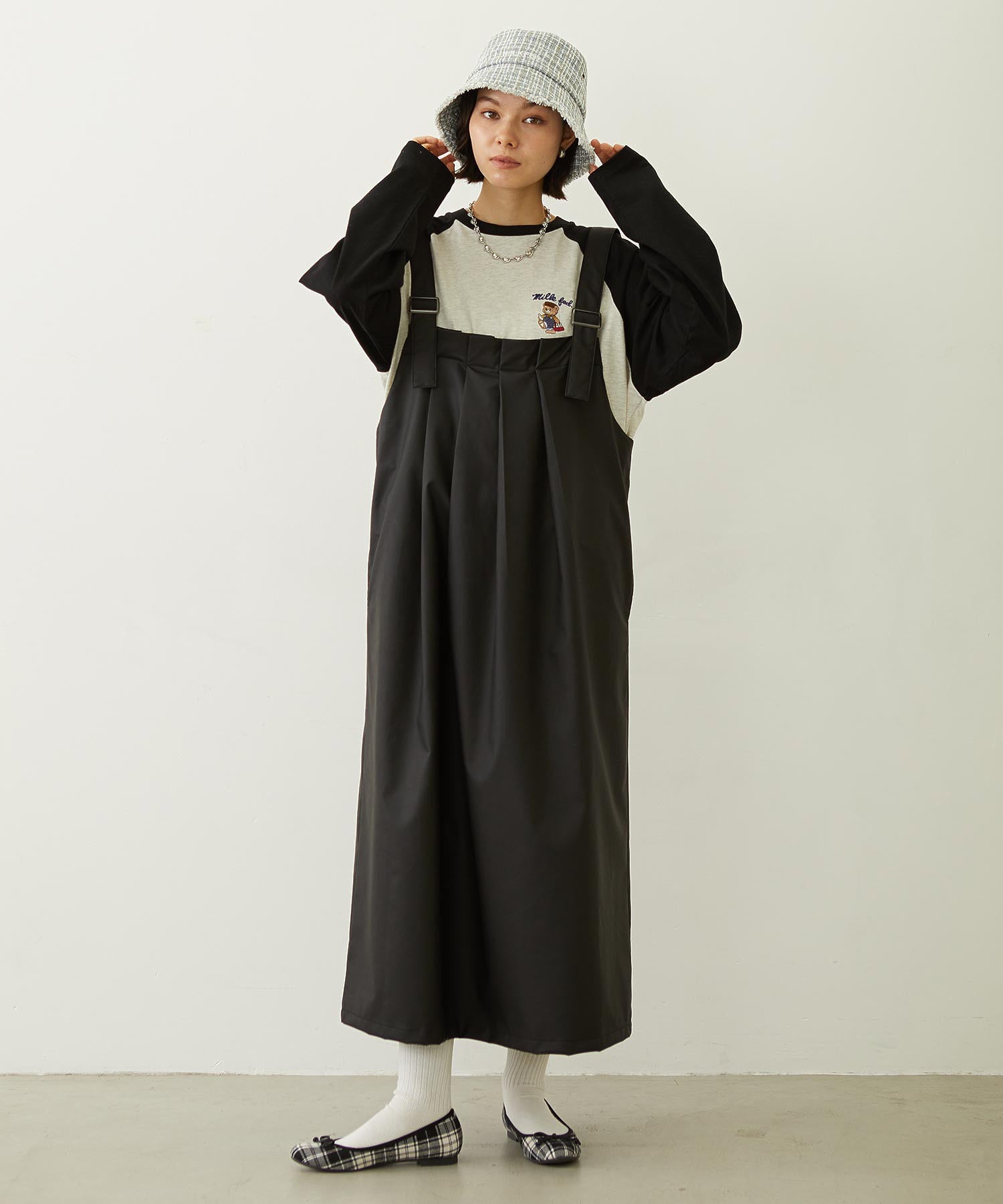 FAUX LEATHER TUCK DRESS