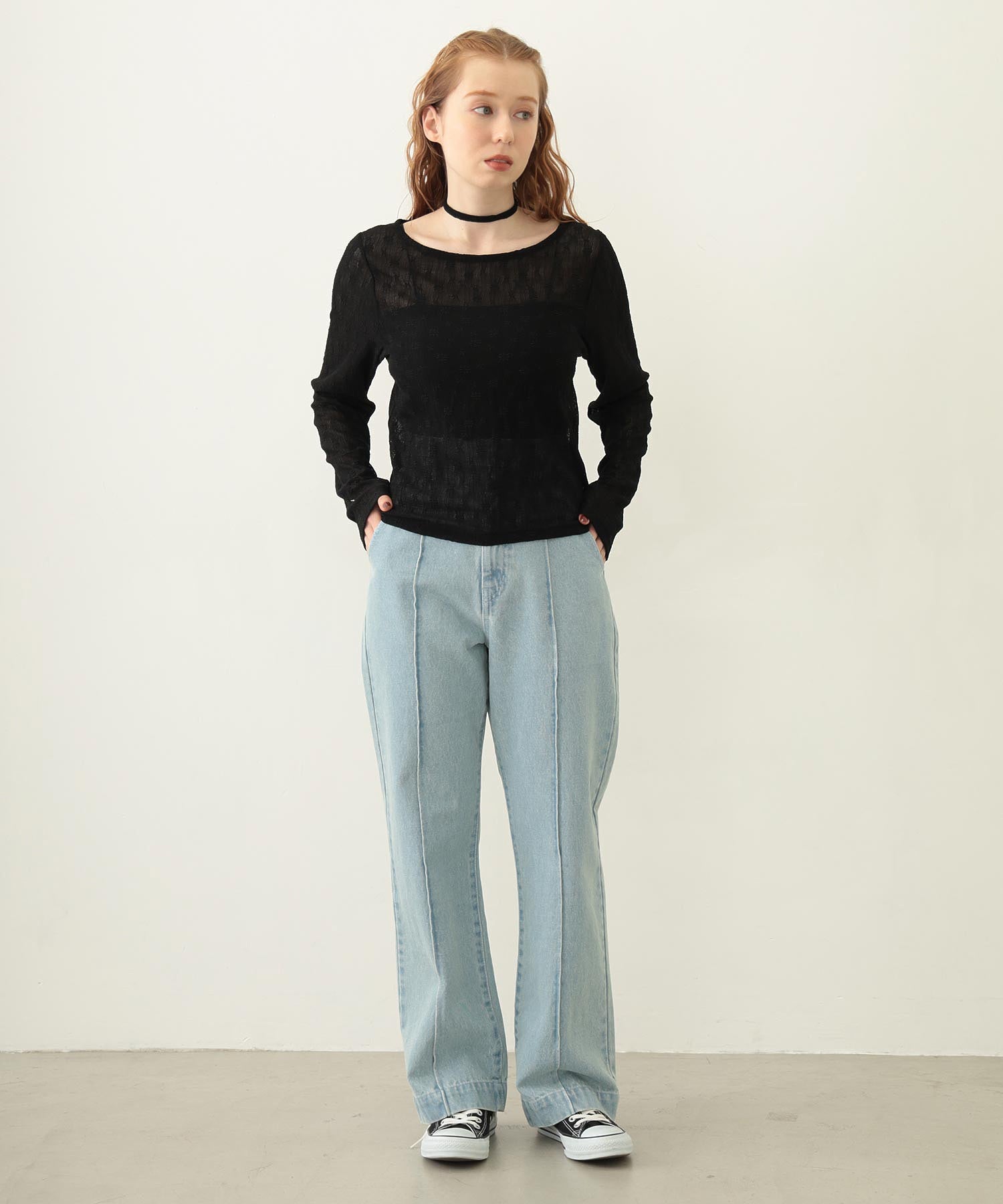 CENTER PLEAT DETAIL DENIM PANTS