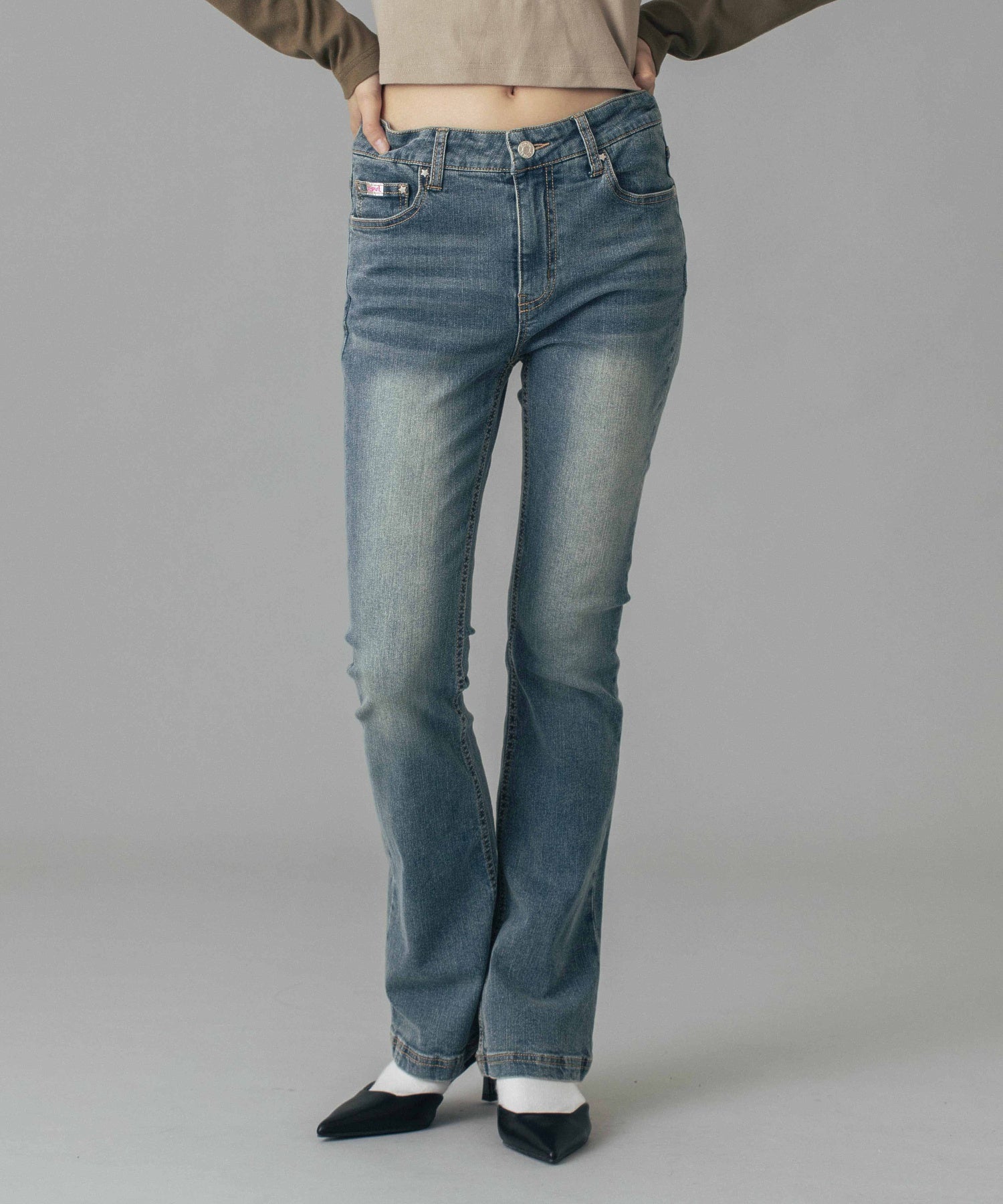 LOW RISE FLARE SKINNY DENIM PANTS