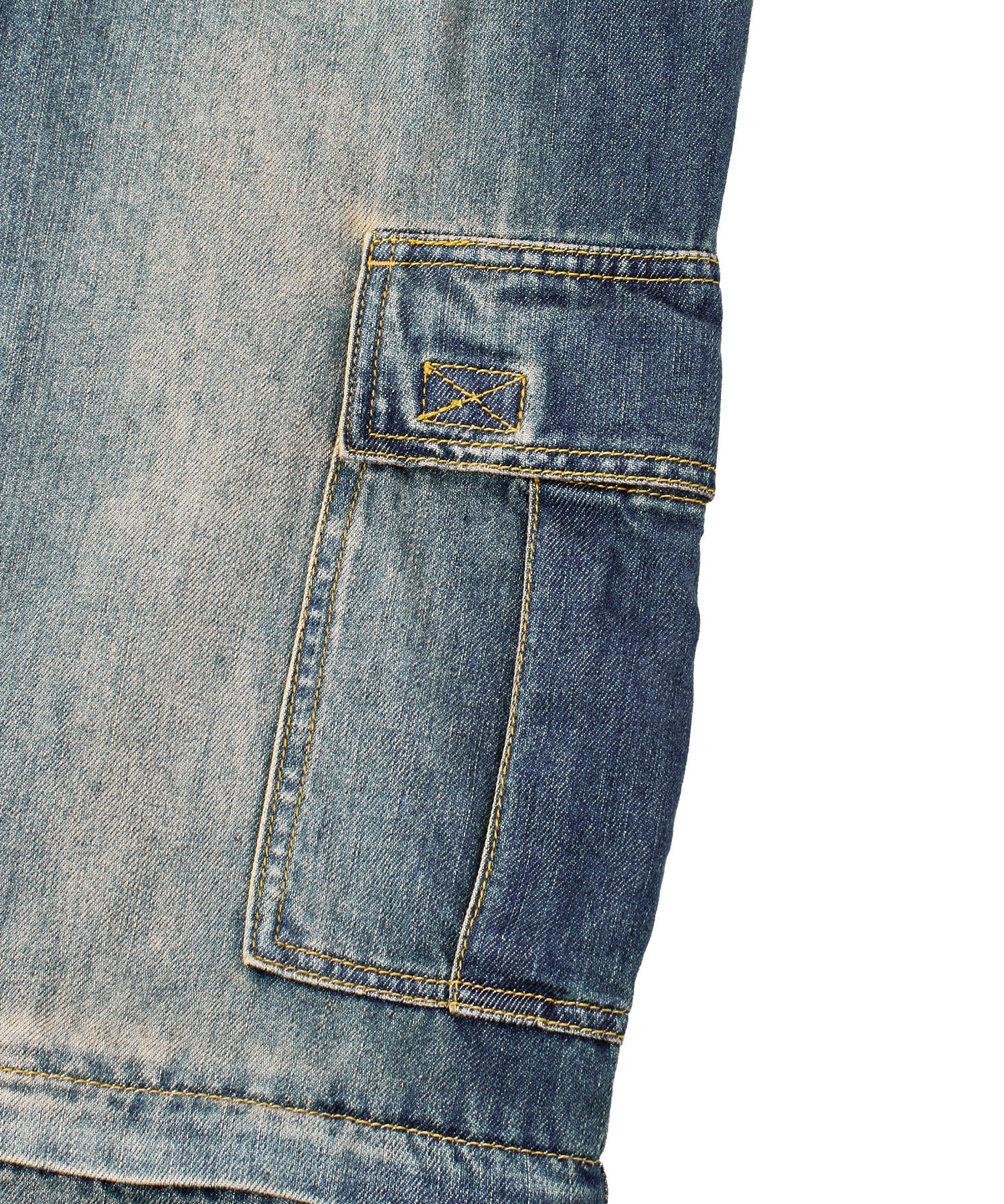 FADED 2WAY WIDE LEG DENIM CARGO PANTS