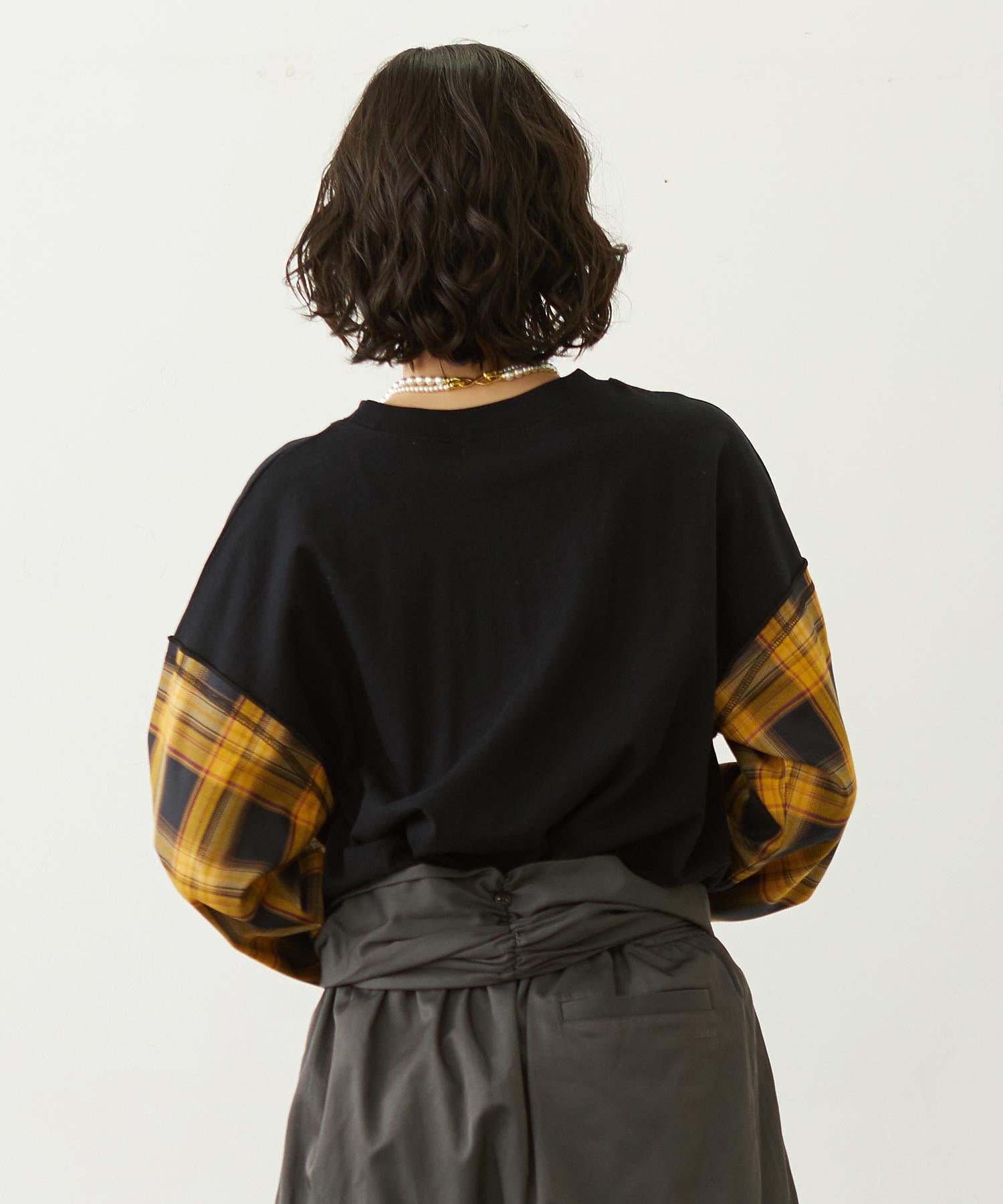 PLAID SLEEVES L/S TOP