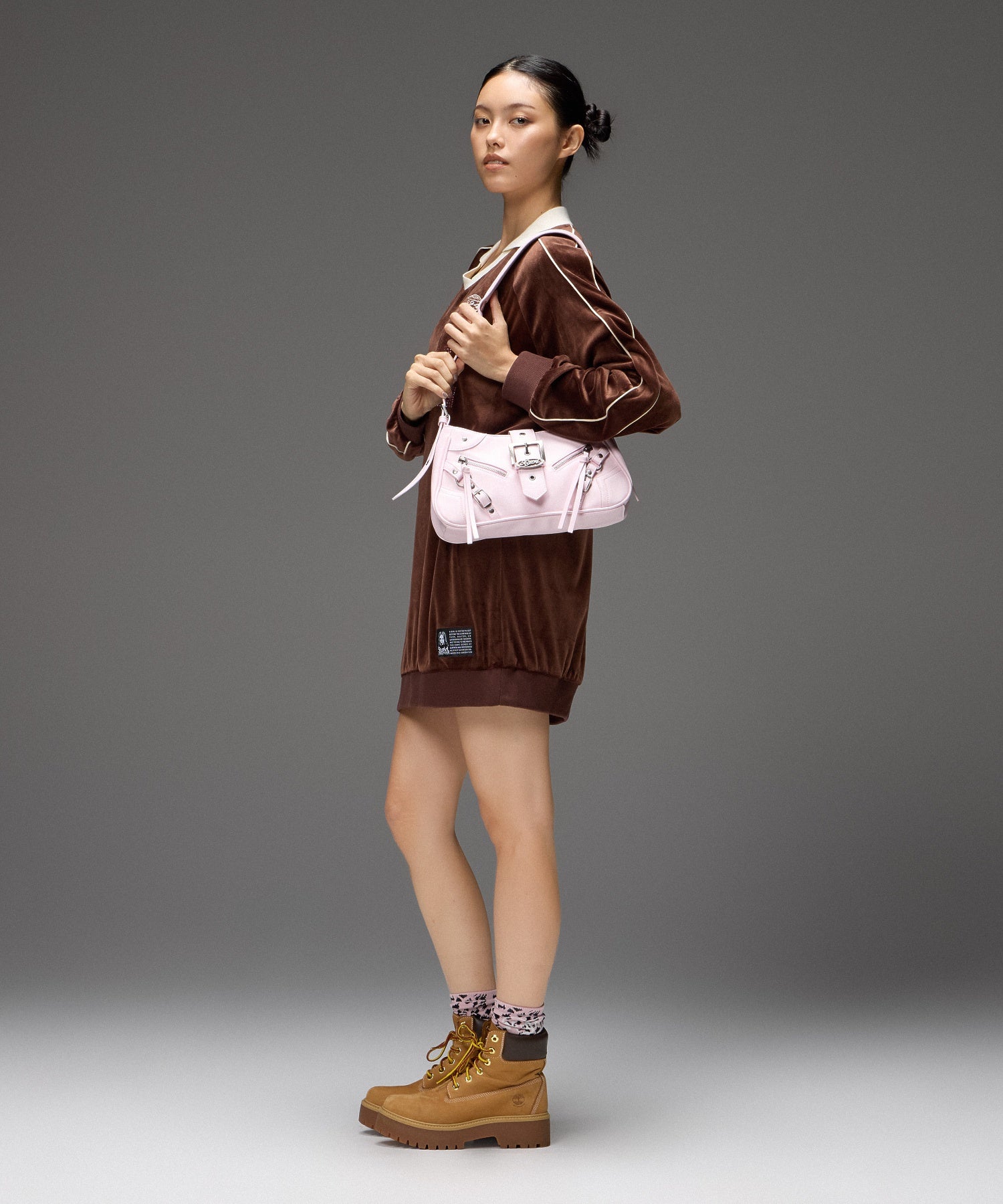 ZIP AND BELT FAUX LEATHER BAG