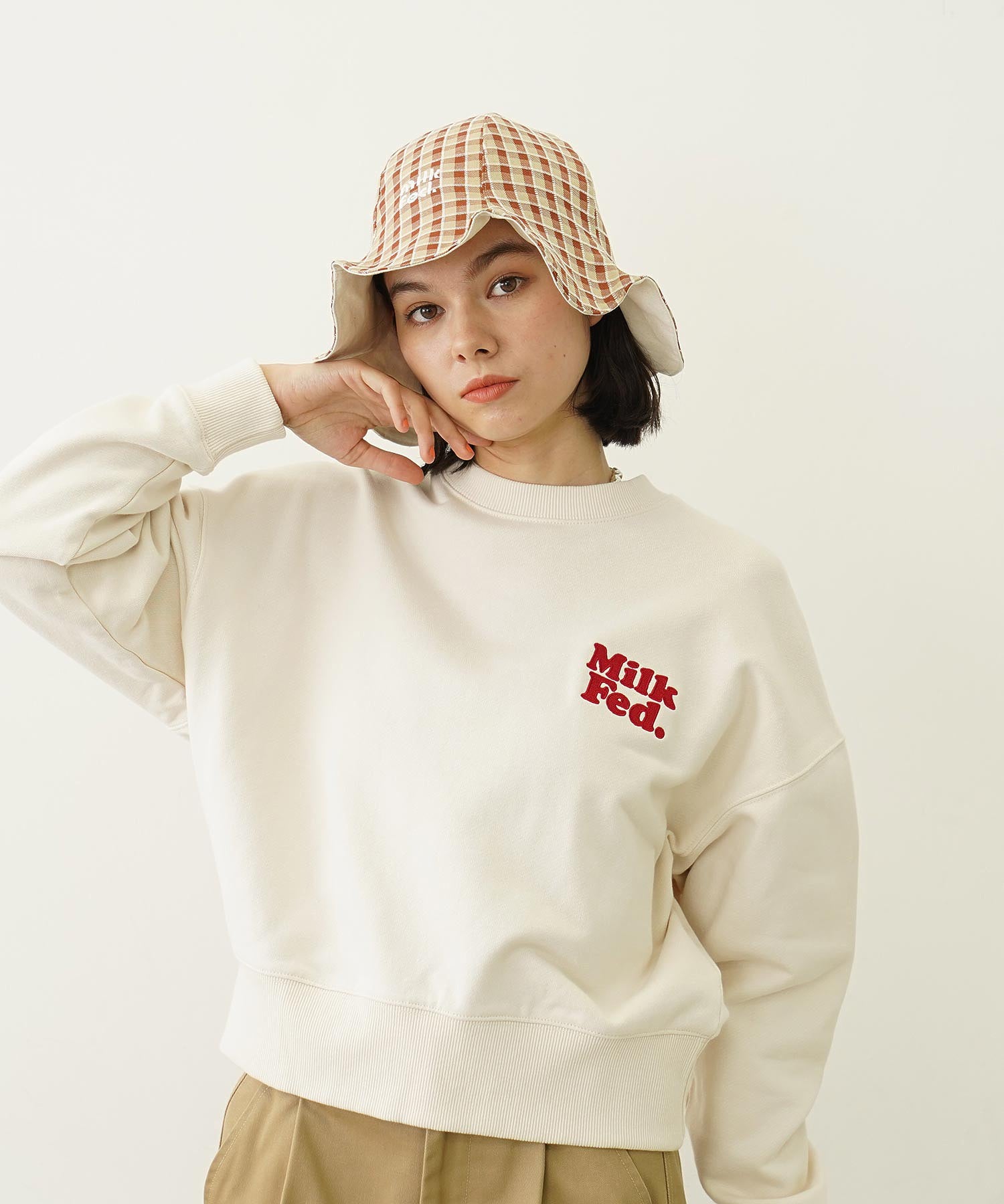 GINGHAM LOGO SHORT SWEAT TOP