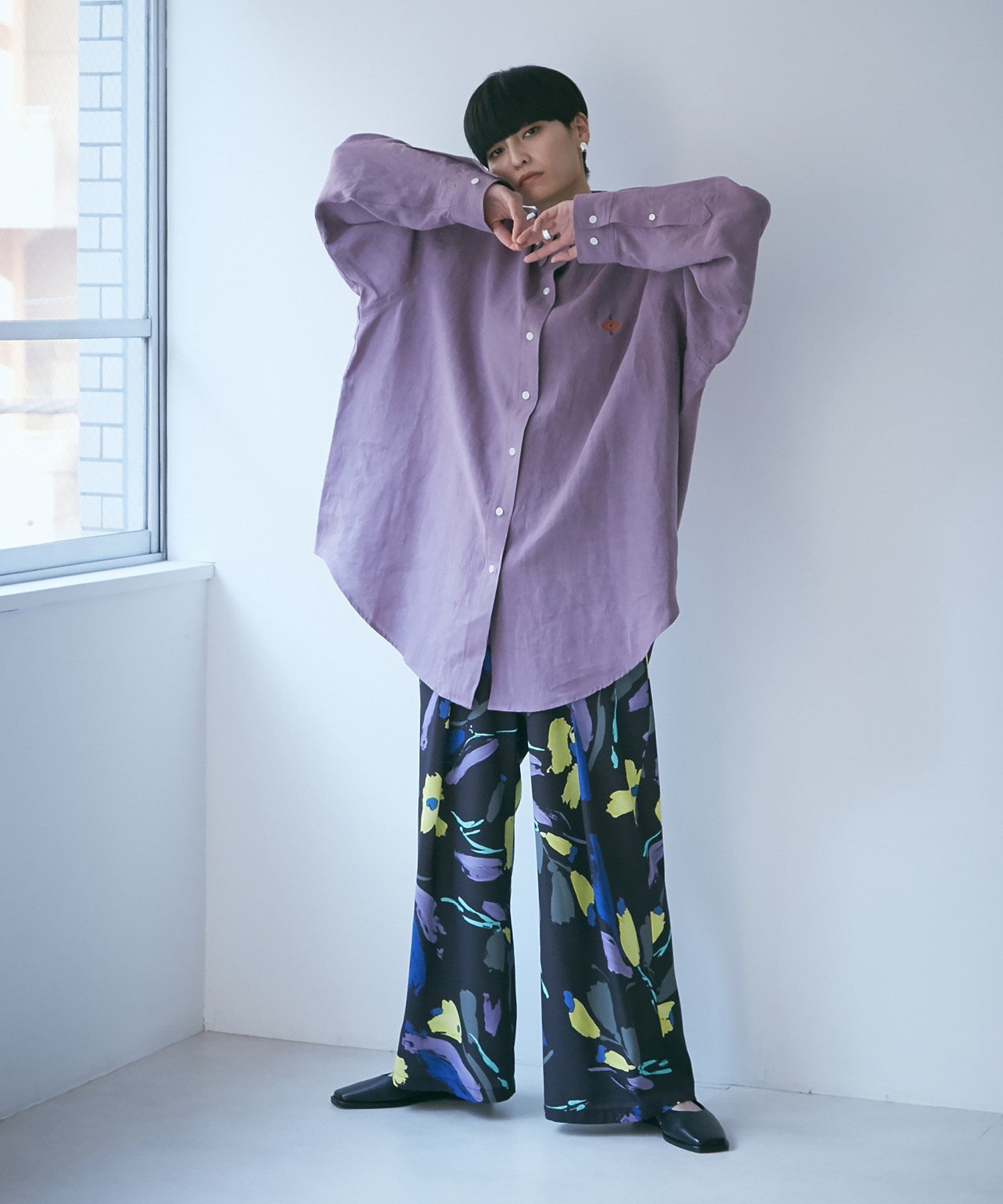 ボタンダウン ダブルネックシャツ