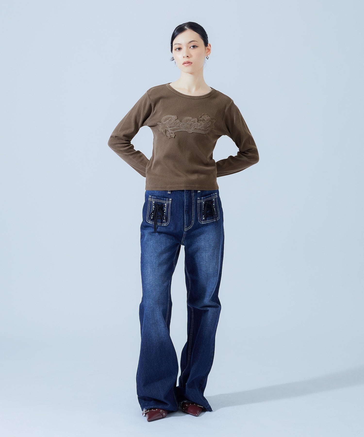 HEART POCKET FLARE DENIM PANTS